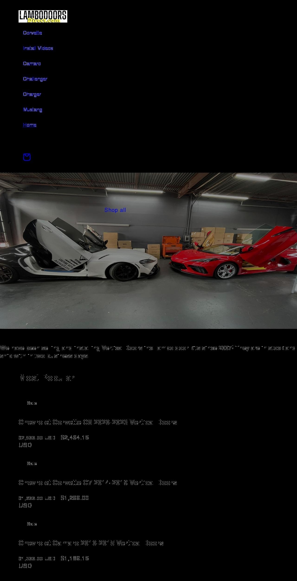 lambodoorsdirect.com shopify website screenshot