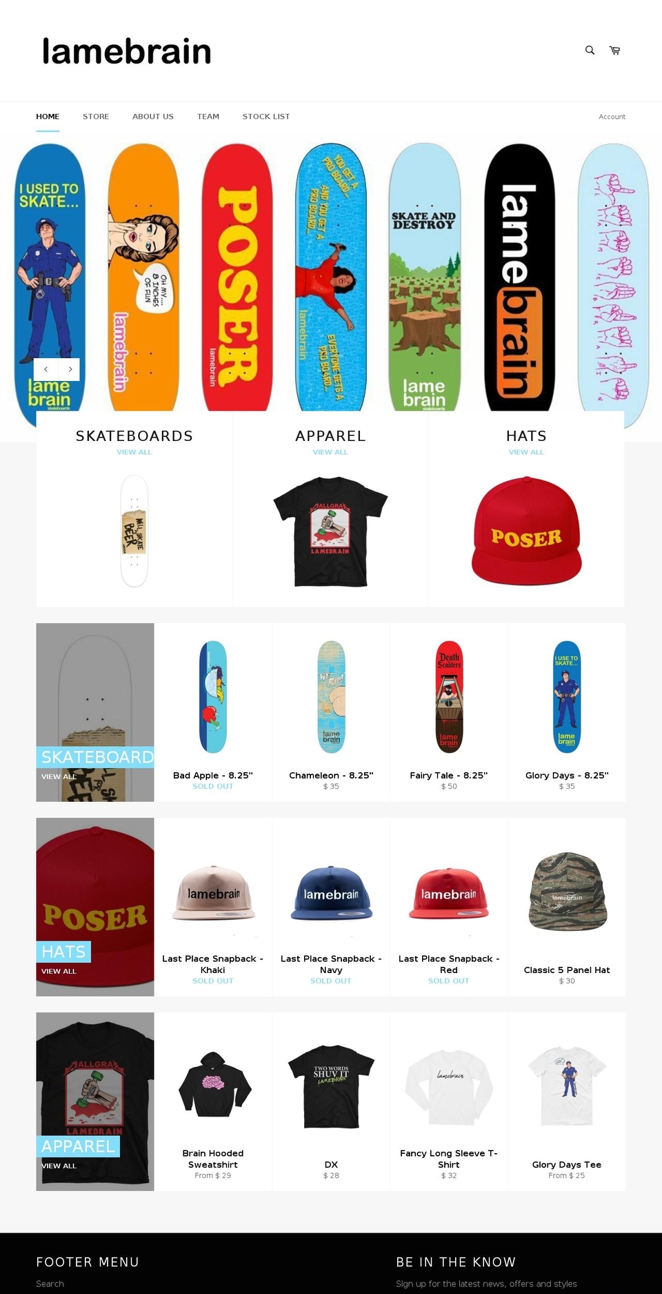 Pop Afterpay edits Shopify theme site example lamebrainskateboards.com