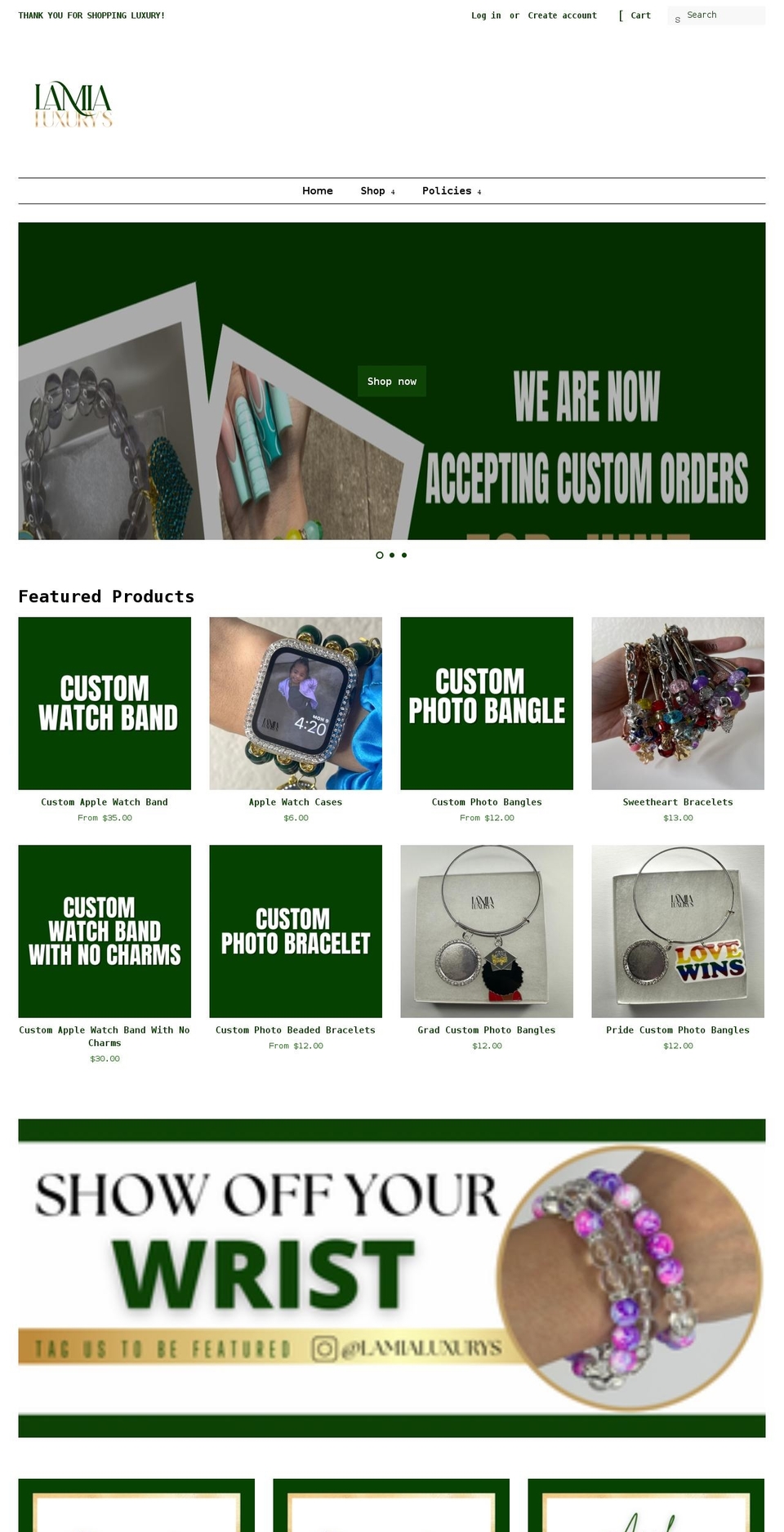 lamialuxurys.com shopify website screenshot