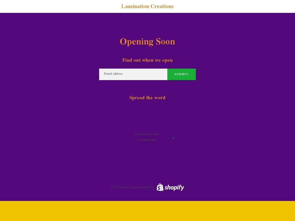 laminationcreations.com — Shopify storefront screenshot