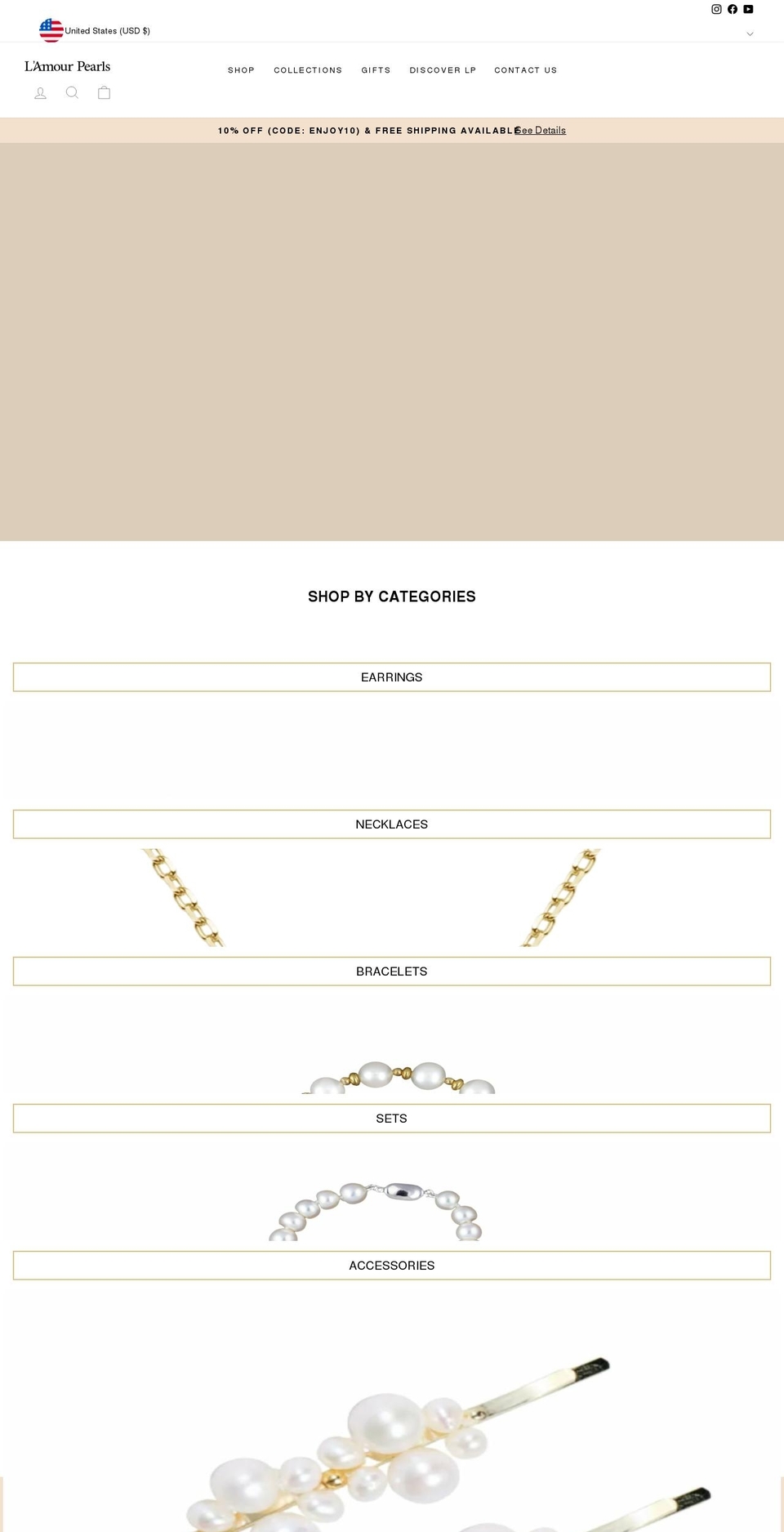 lamourpearls.com shopify website screenshot