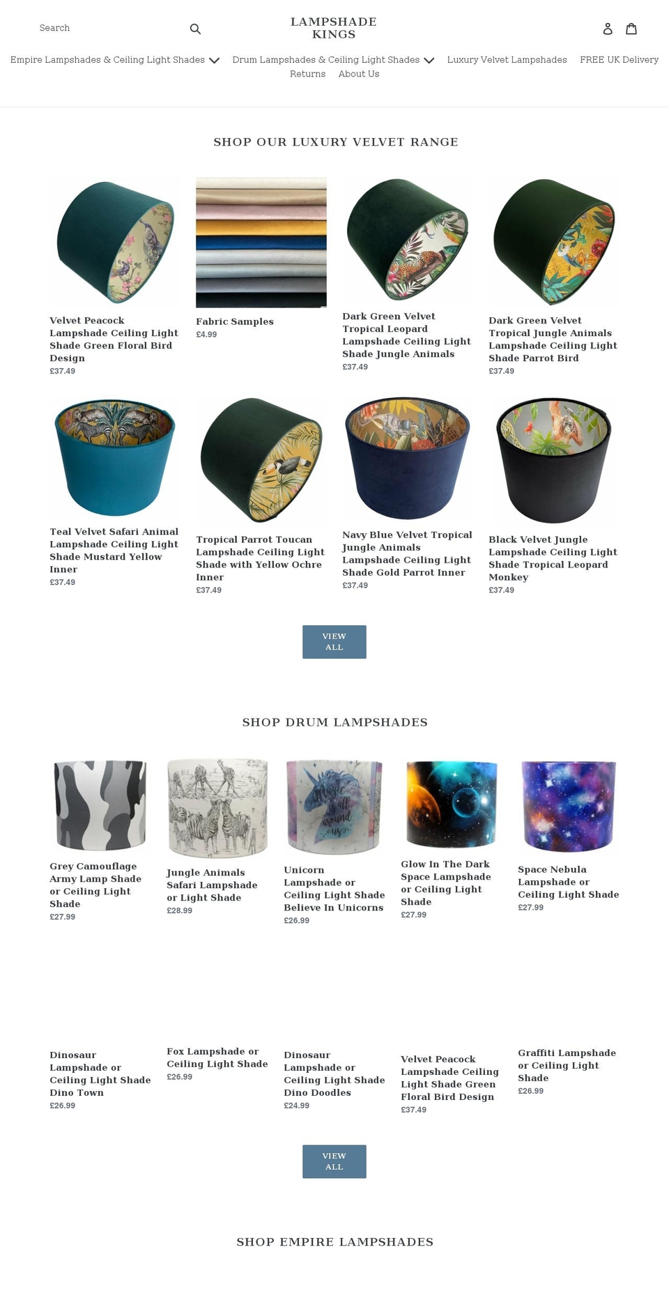 lampshadekings.co.uk shopify website screenshot