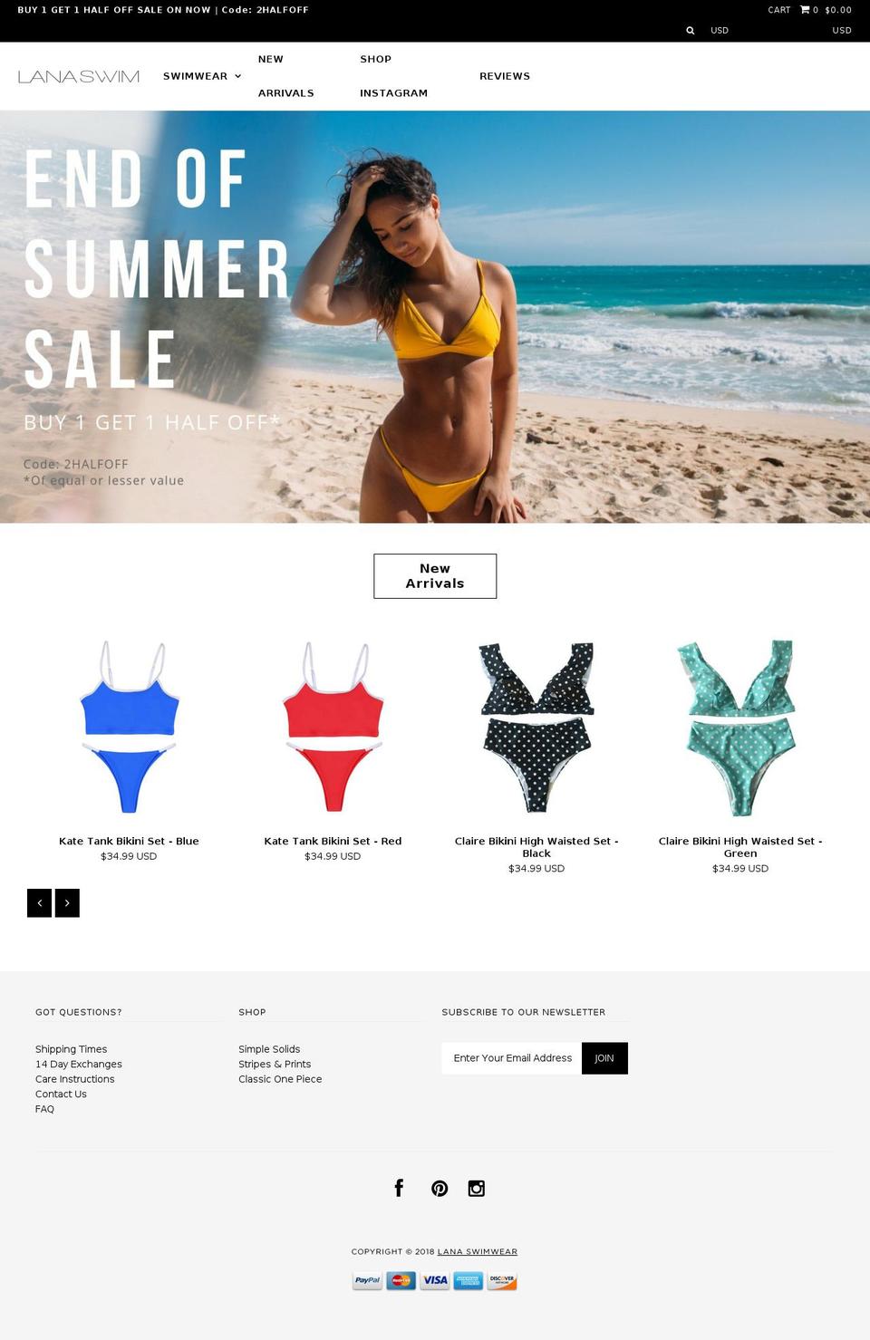 lanaswim.com shopify website screenshot