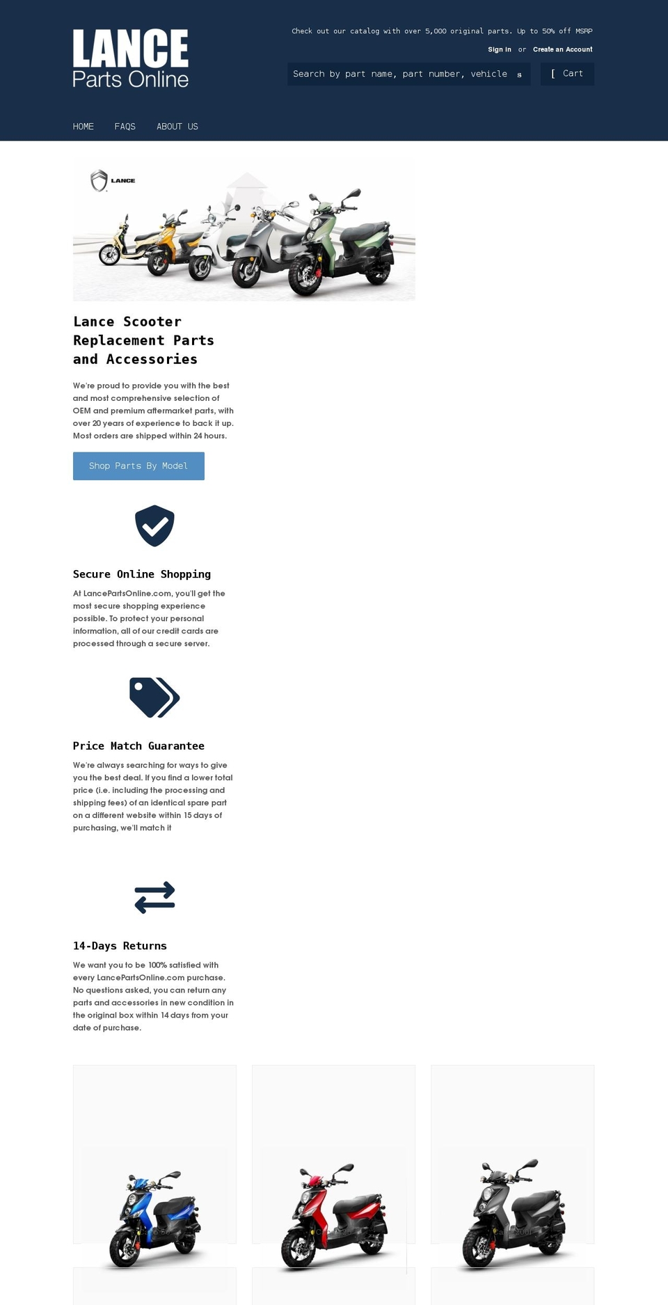 lancepartsonline.com shopify website screenshot