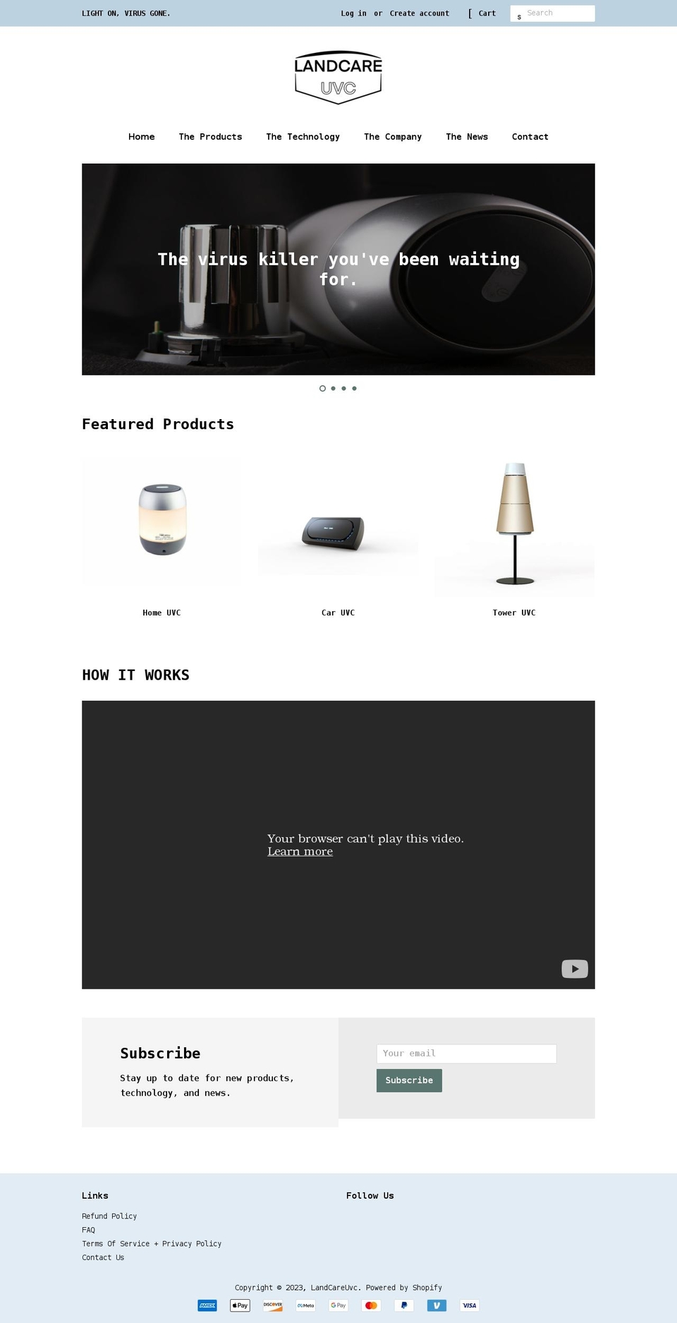landcareuvc.com shopify website screenshot