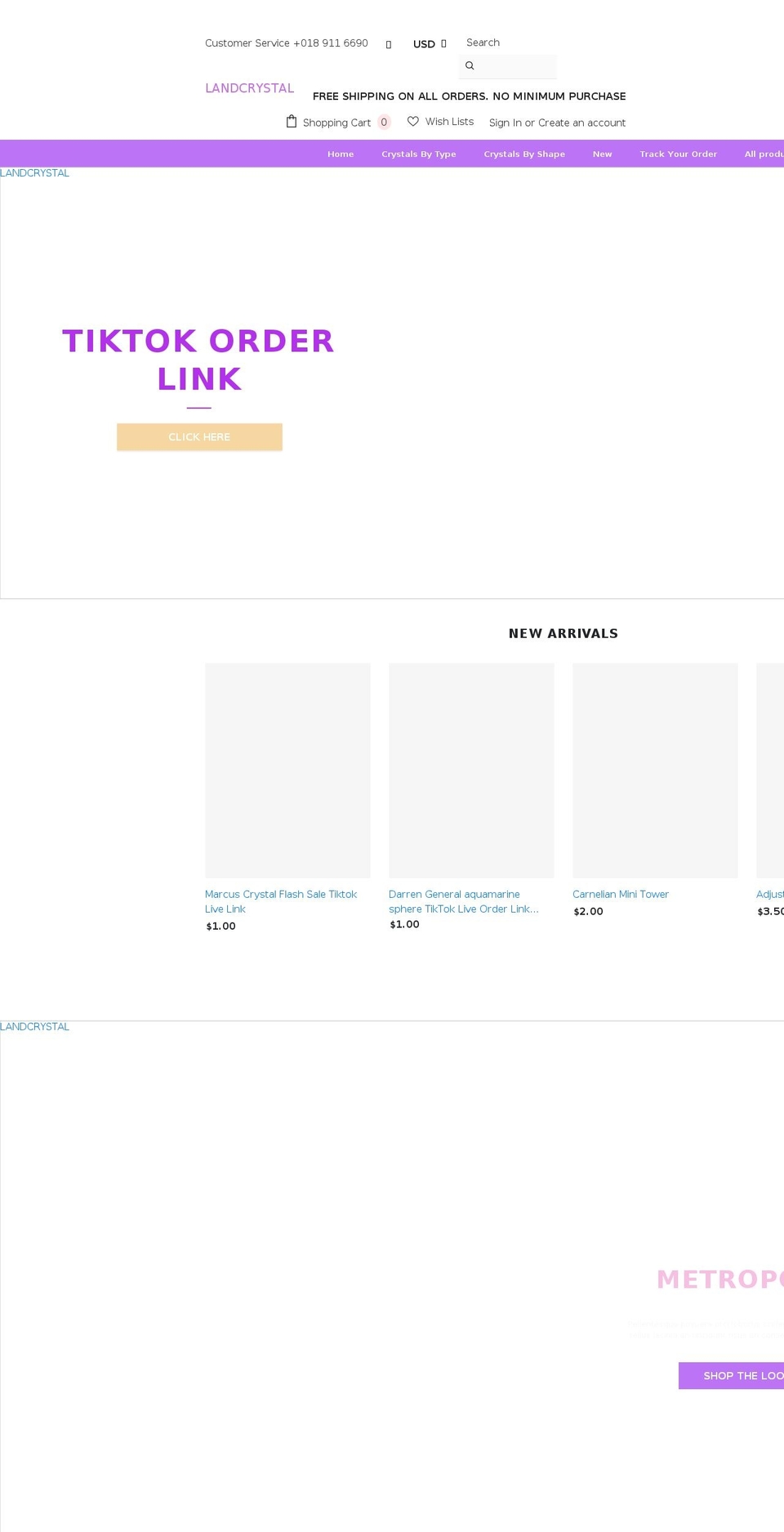 landcrystal.com shopify website screenshot