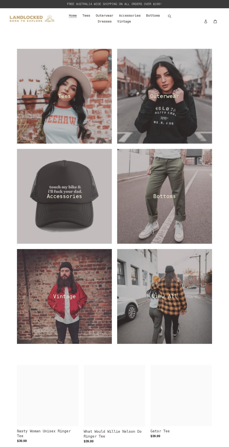 landlockedapparel.com.au shopify website screenshot