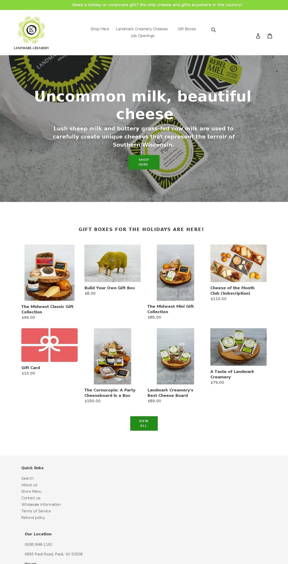landmarkcreamery.com shopify website screenshot
