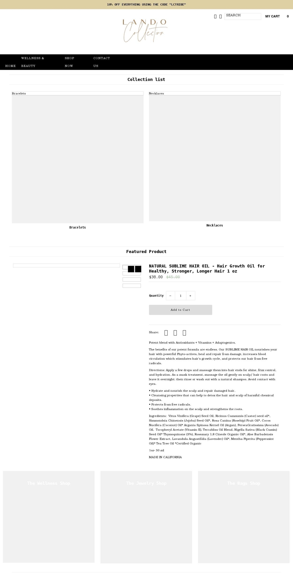landocollection.com shopify website screenshot
