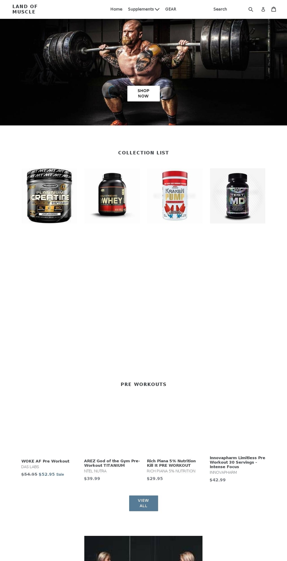 landofmuscle.com — Shopify storefront screenshot
