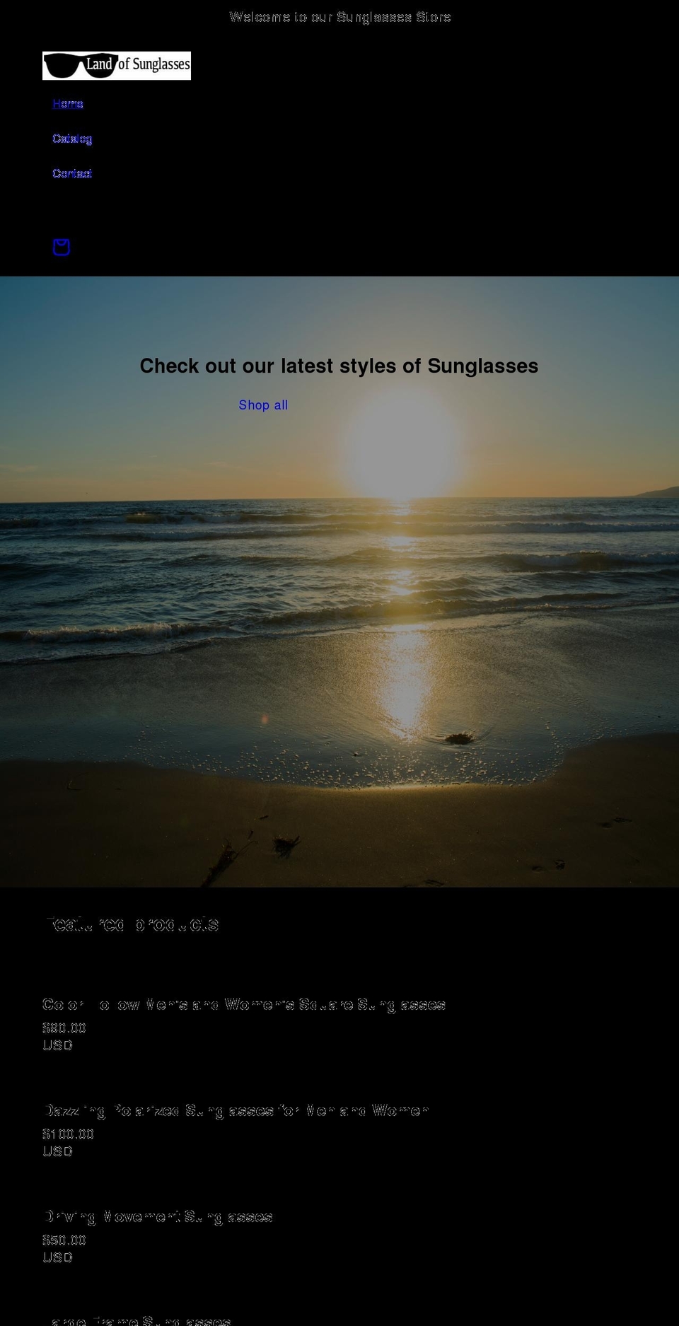 landofsunglasses.com shopify website screenshot