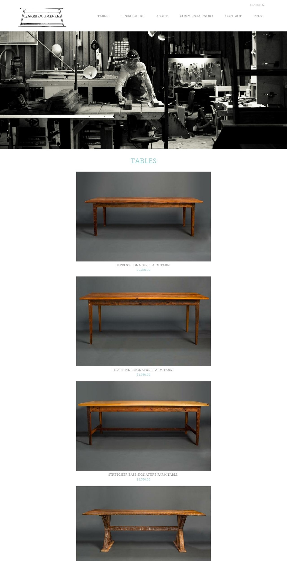 landrumtables.com shopify website screenshot