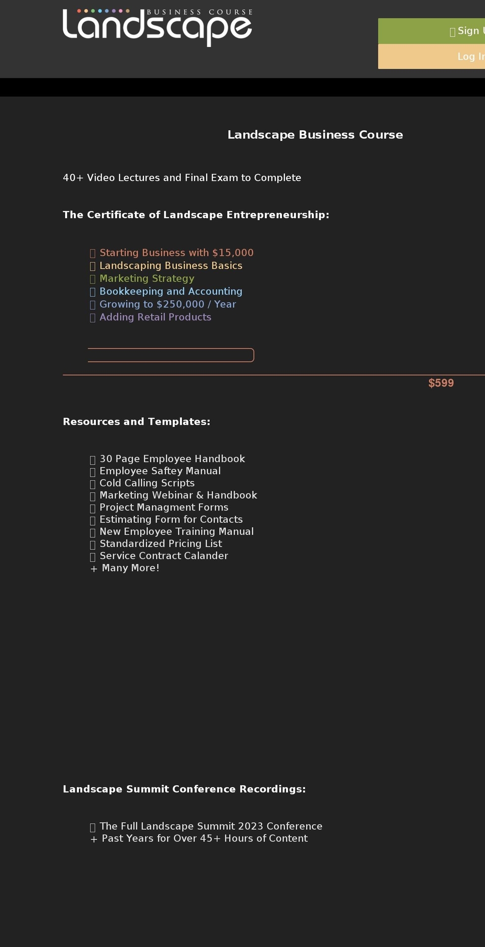 landscapebusinesscourse.com shopify website screenshot