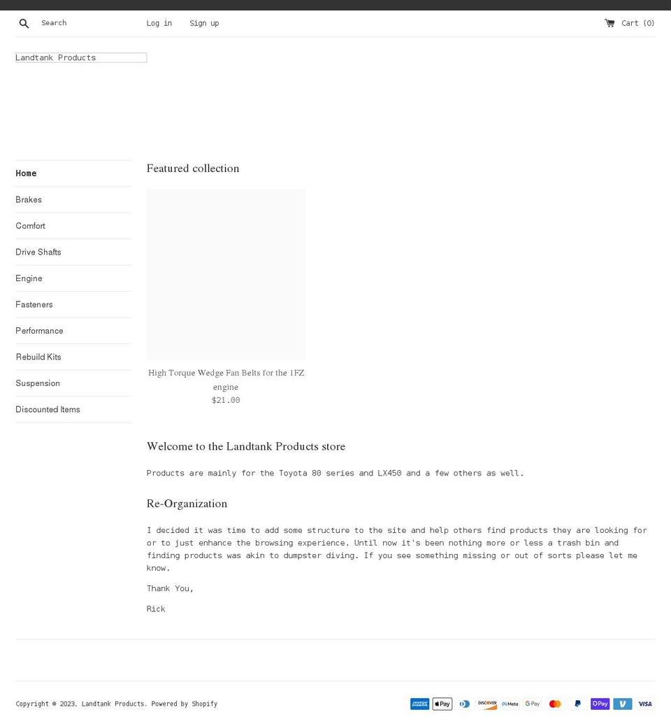 landtankproducts.com shopify website screenshot