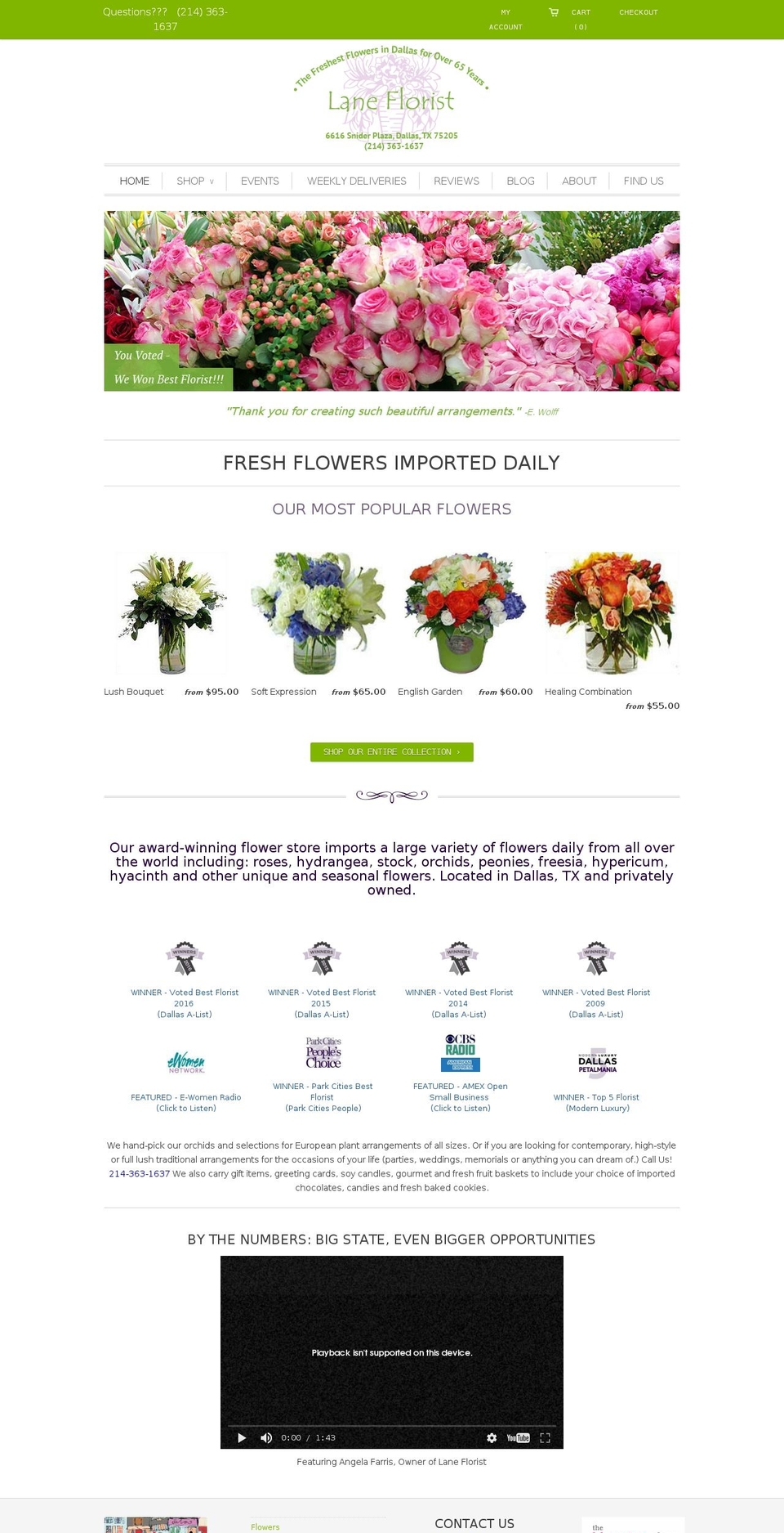 laneflorist.com shopify website screenshot