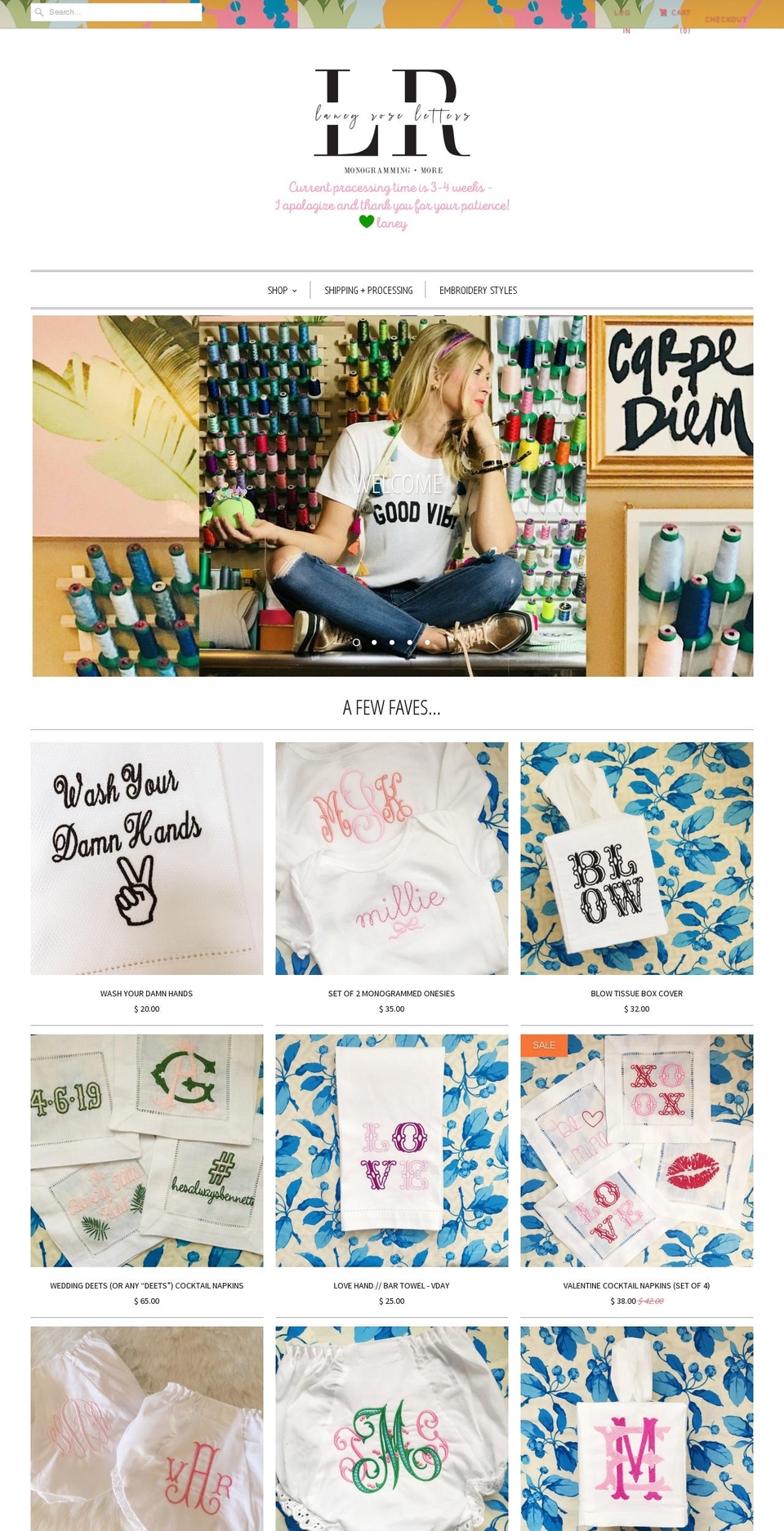 laneyroseletters.com — Shopify storefront screenshot