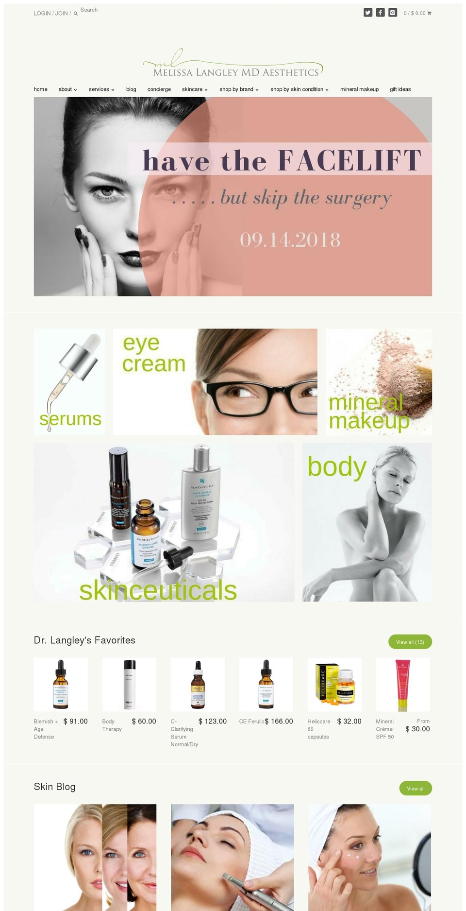 langleyskinshoppe.com — Shopify storefront screenshot