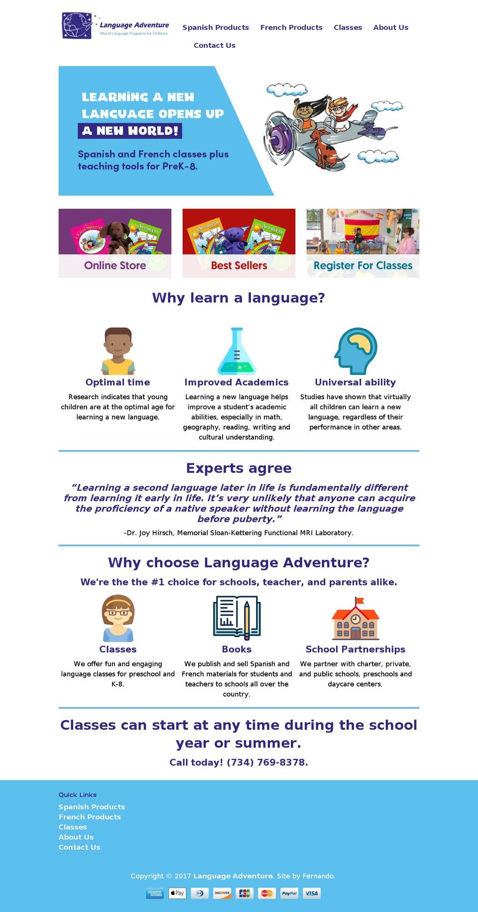 languageadventureprograms.com shopify website screenshot