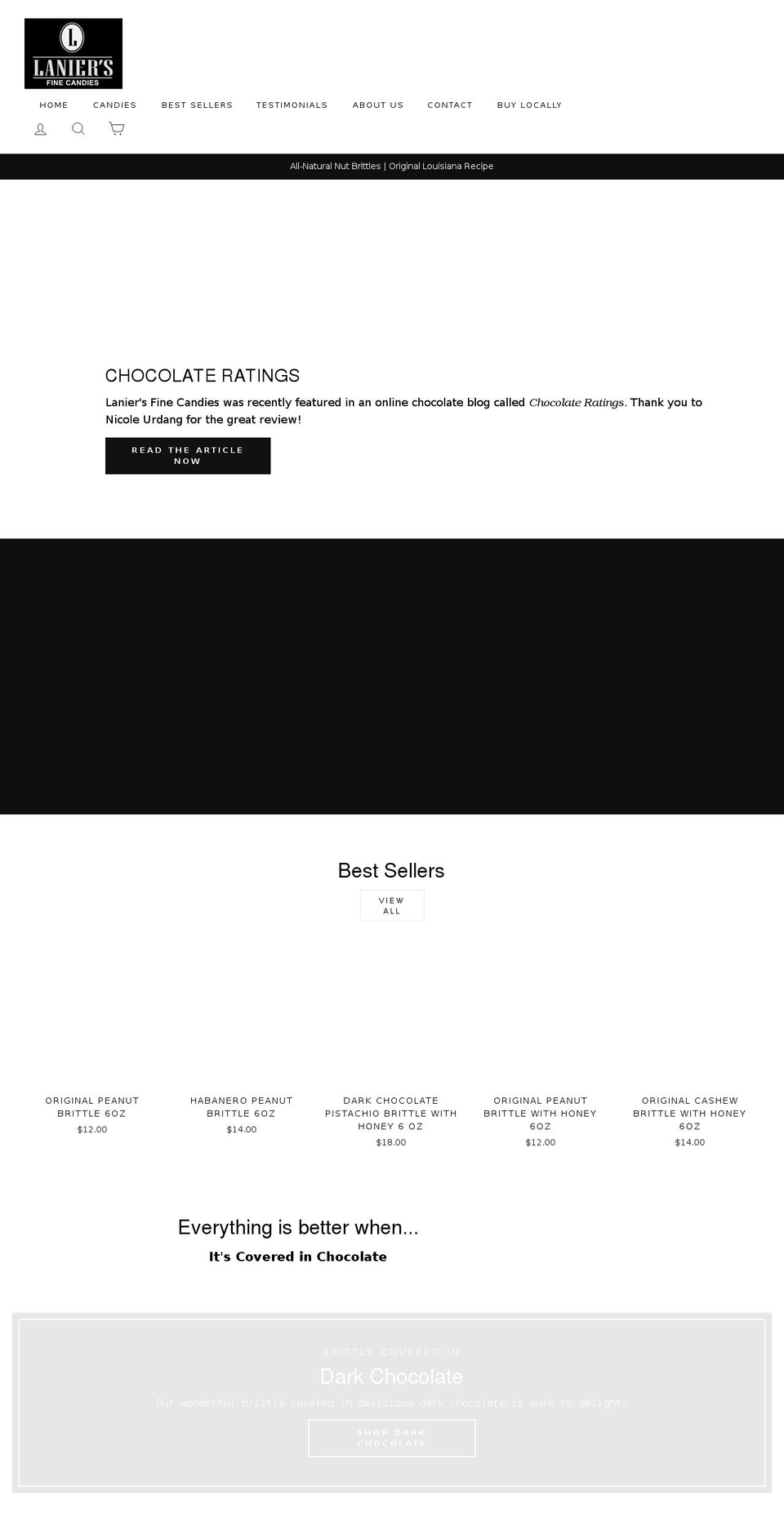 laniersfinecandies.com shopify website screenshot