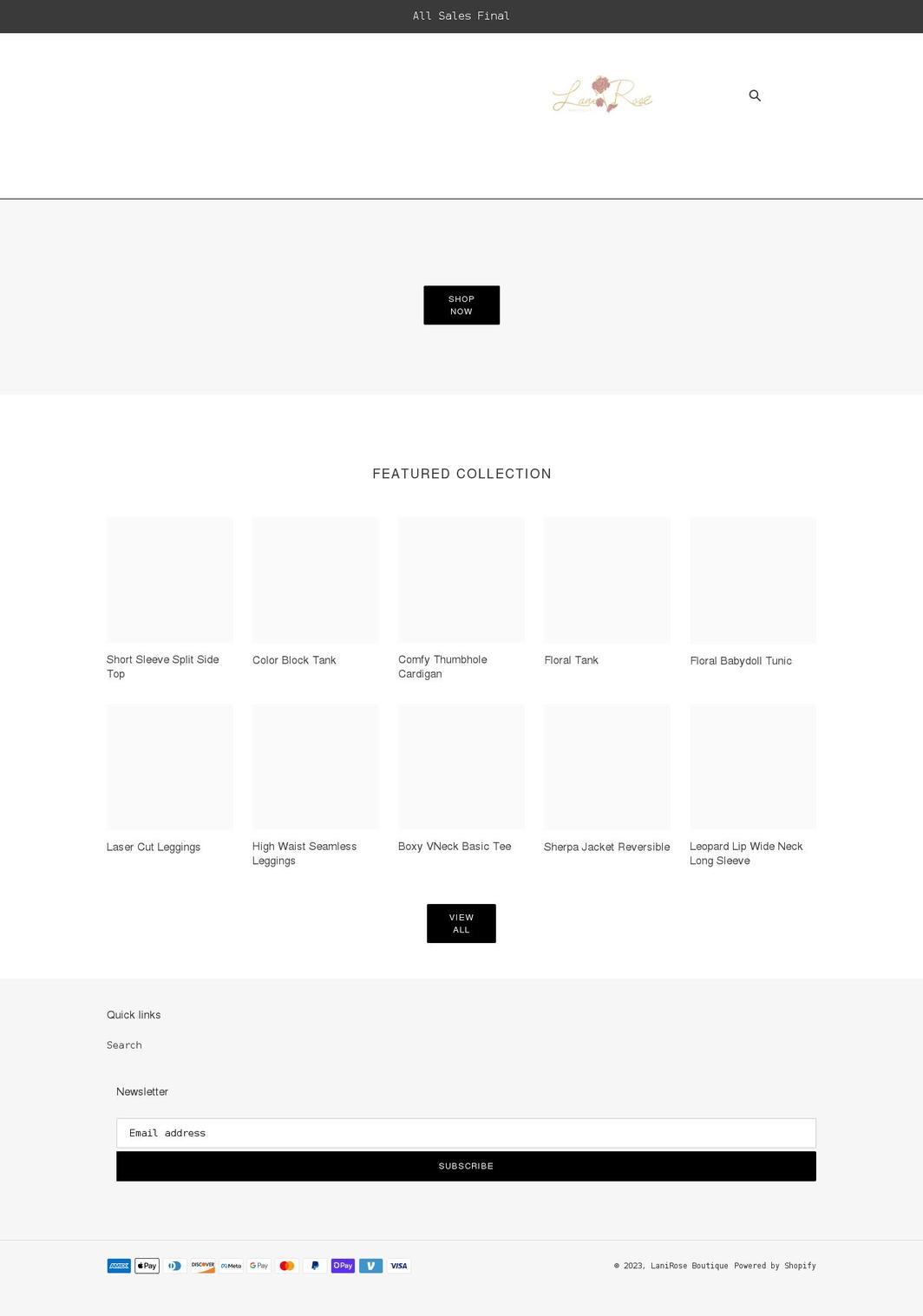 laniroseboutique.com shopify website screenshot