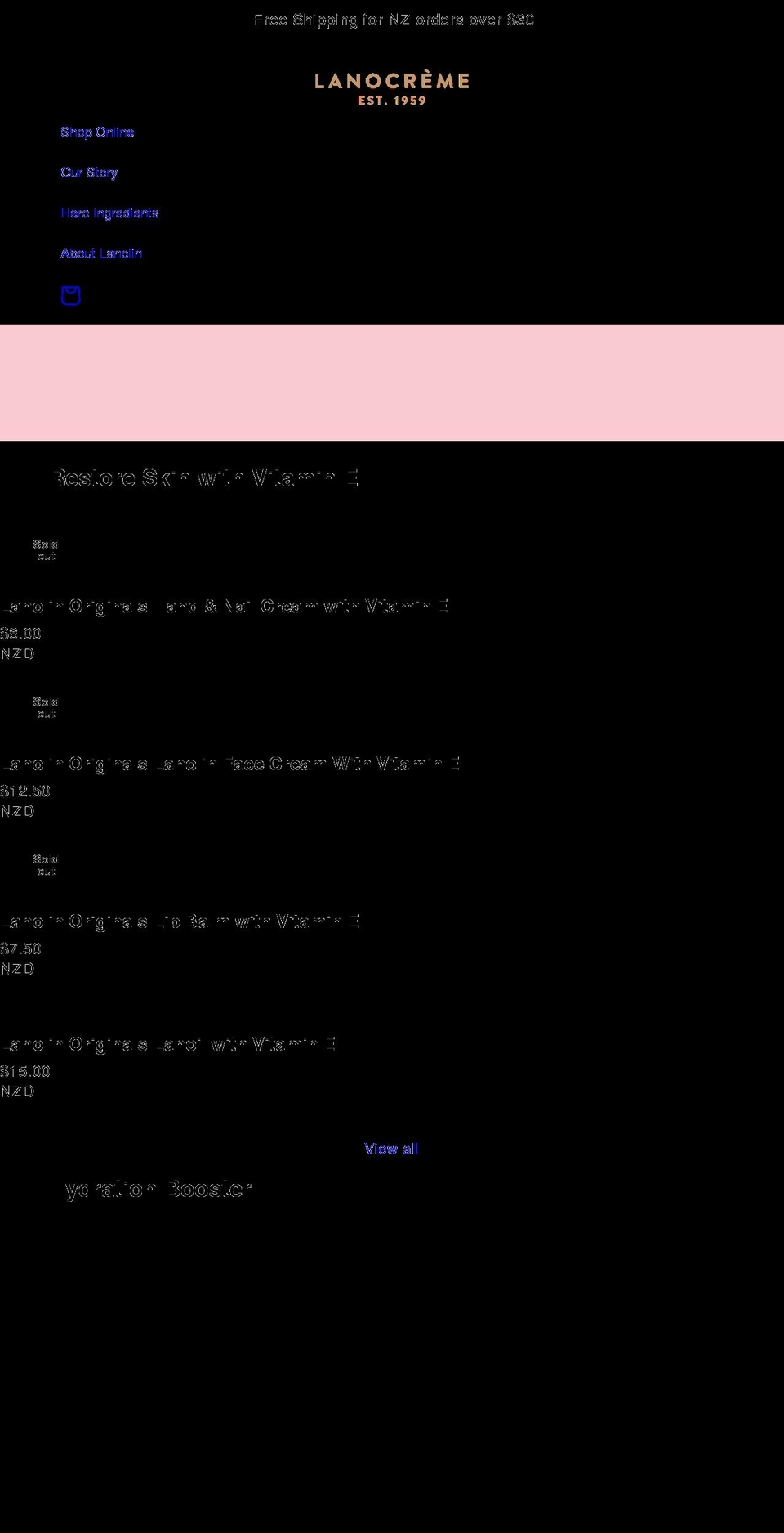 lanocreme.co.nz shopify website screenshot