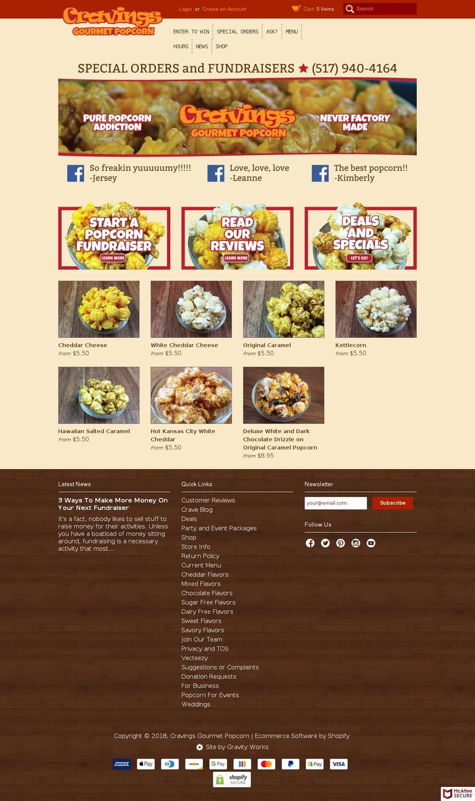 Cravings Custom Shopify theme site example lansingpopcorn.com