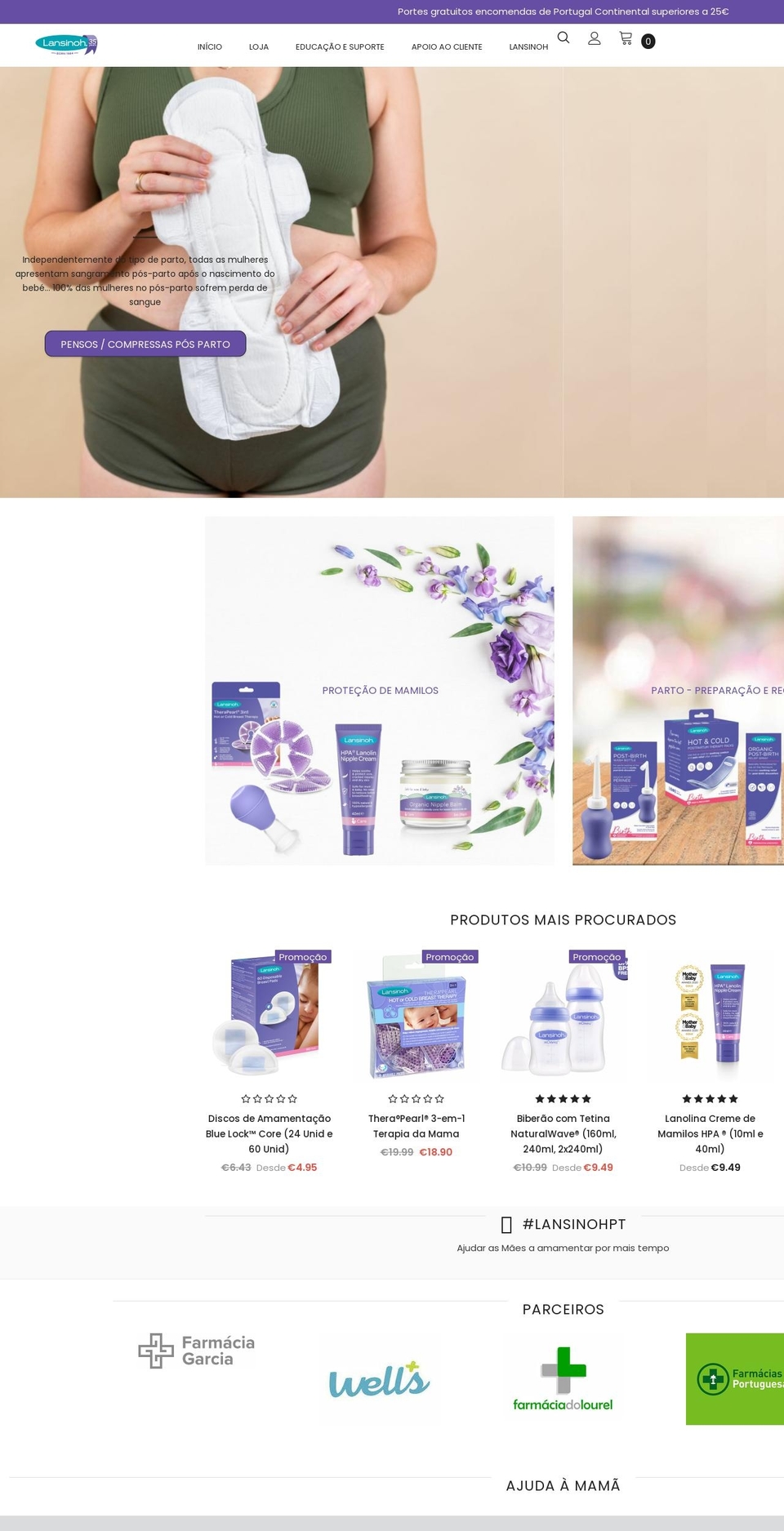 lansinoh.pt shopify website screenshot