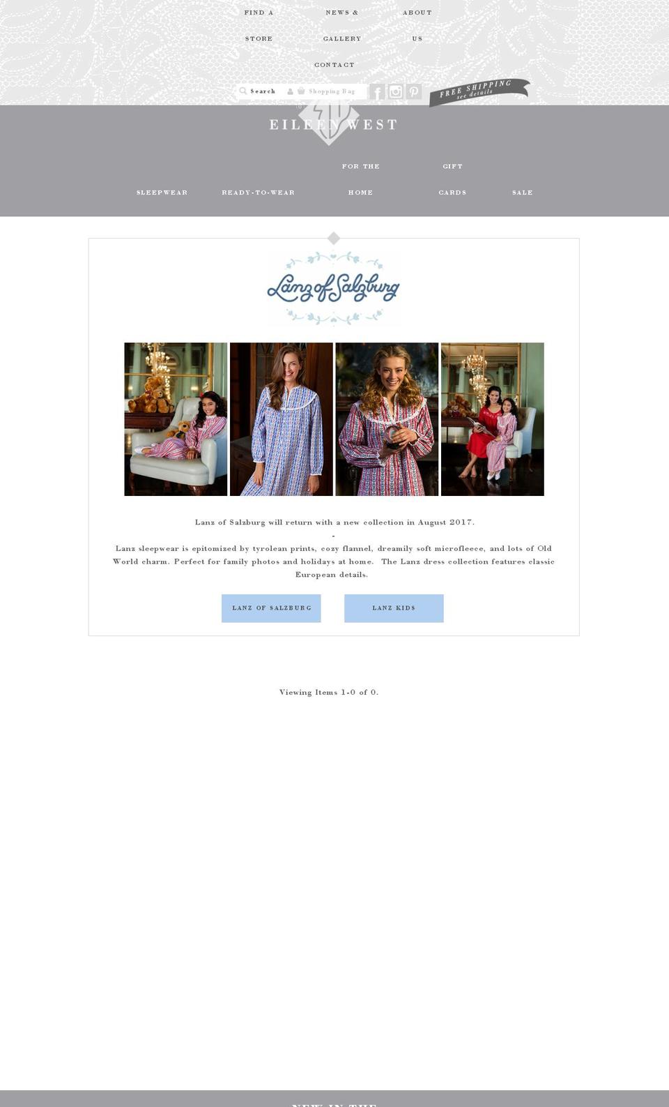 lanzsleepwear.net shopify website screenshot