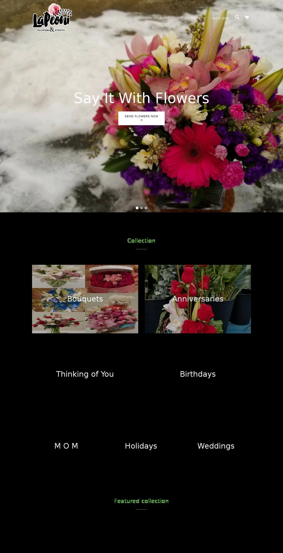 lapeoniflowers.com shopify website screenshot