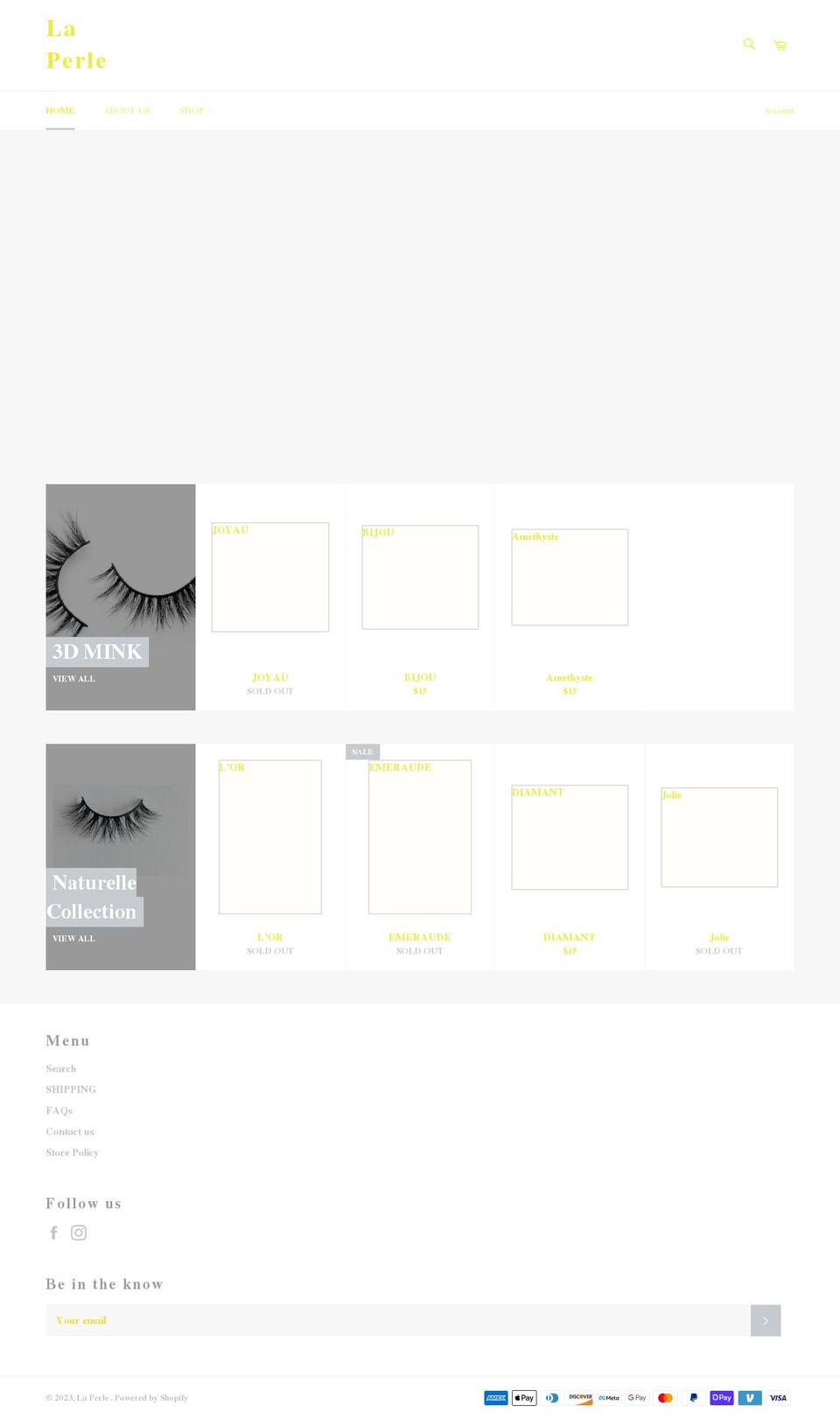 laperlelashes.com shopify website screenshot