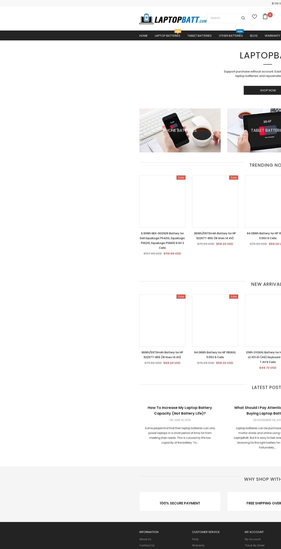 laptopbatt.com shopify website screenshot