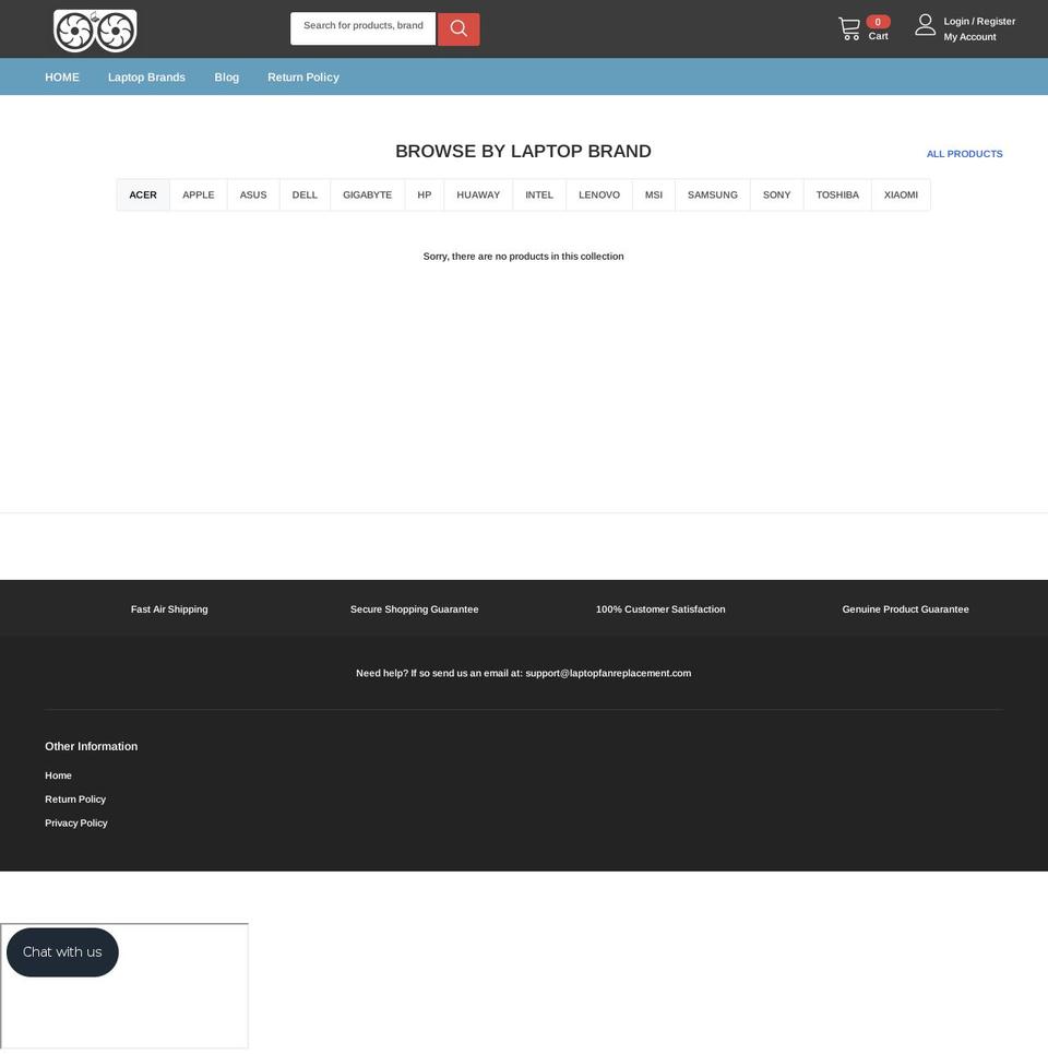laptopfanreplacement.com shopify website screenshot