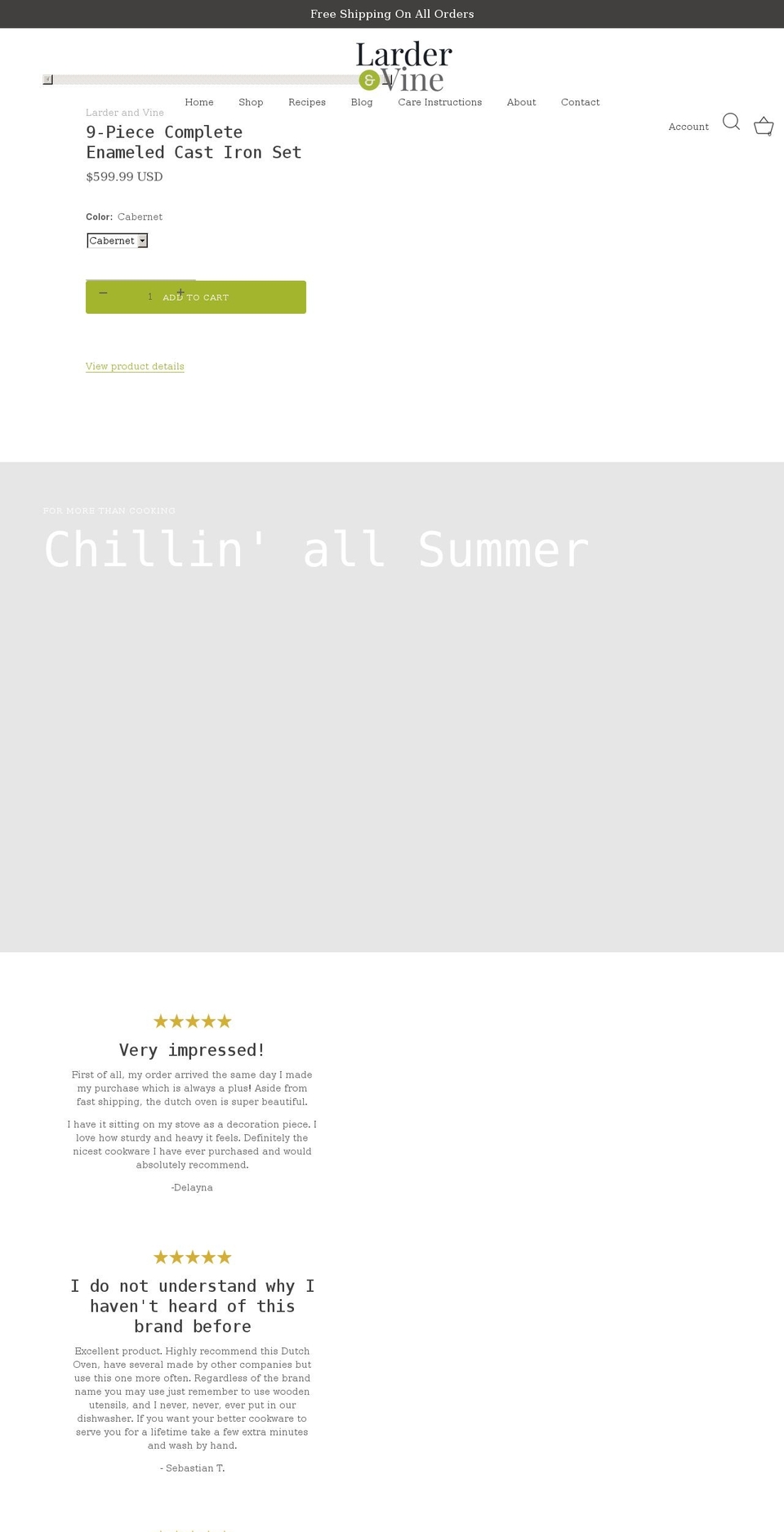 larderandvine.com shopify website screenshot