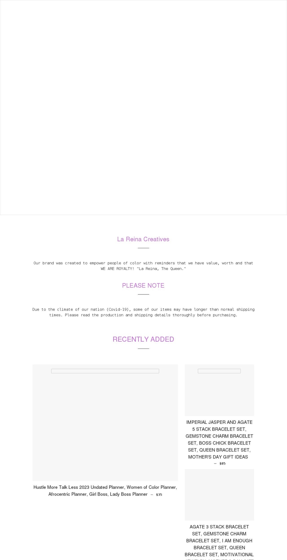 lareinacreatives.com shopify website screenshot