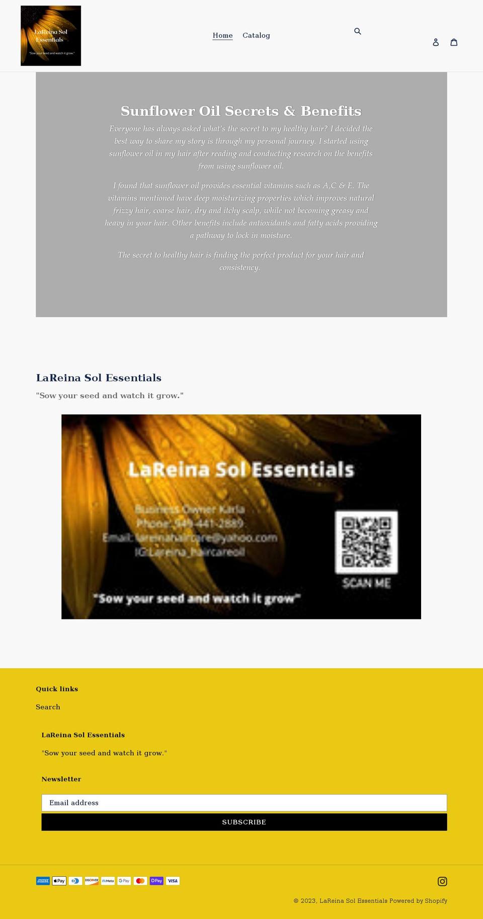 lareinasolessentials.com shopify website screenshot