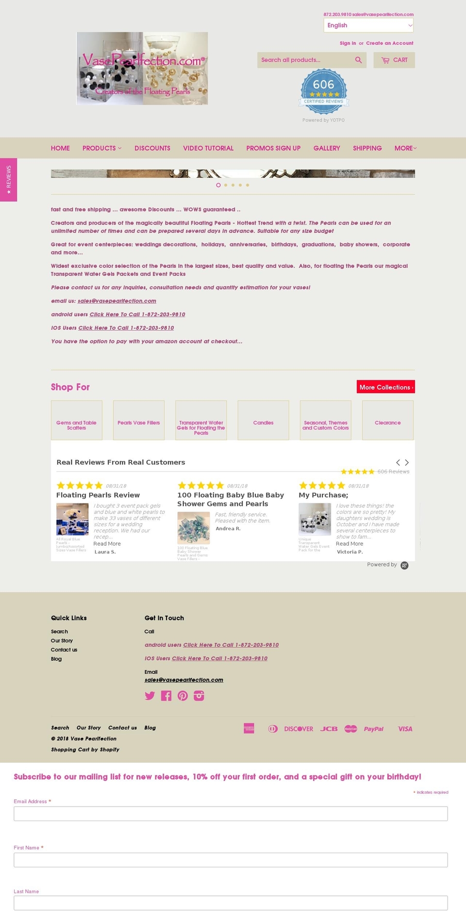 largepearlsvasefillers.com — Shopify storefront screenshot