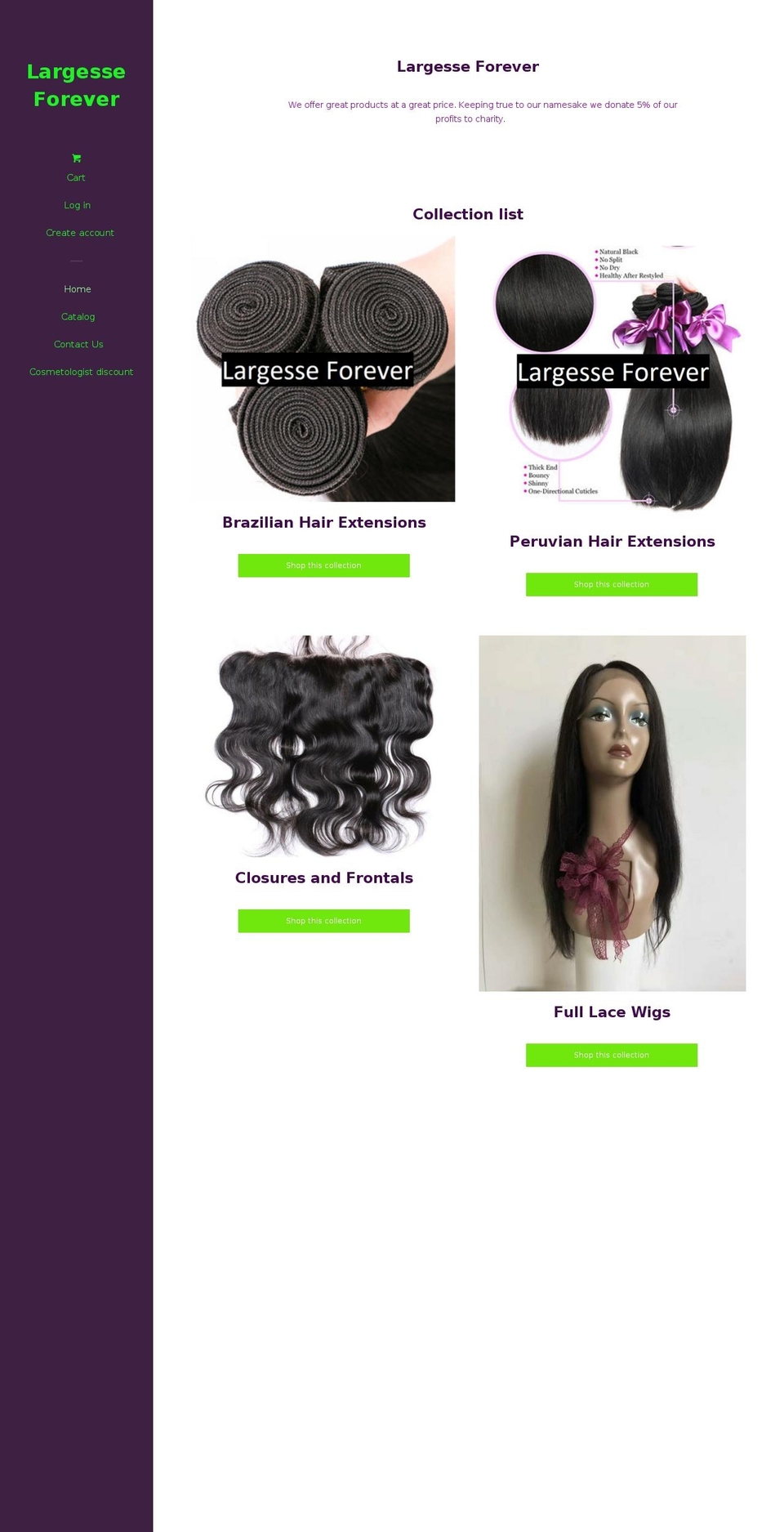 largesseforever.com — Shopify storefront screenshot