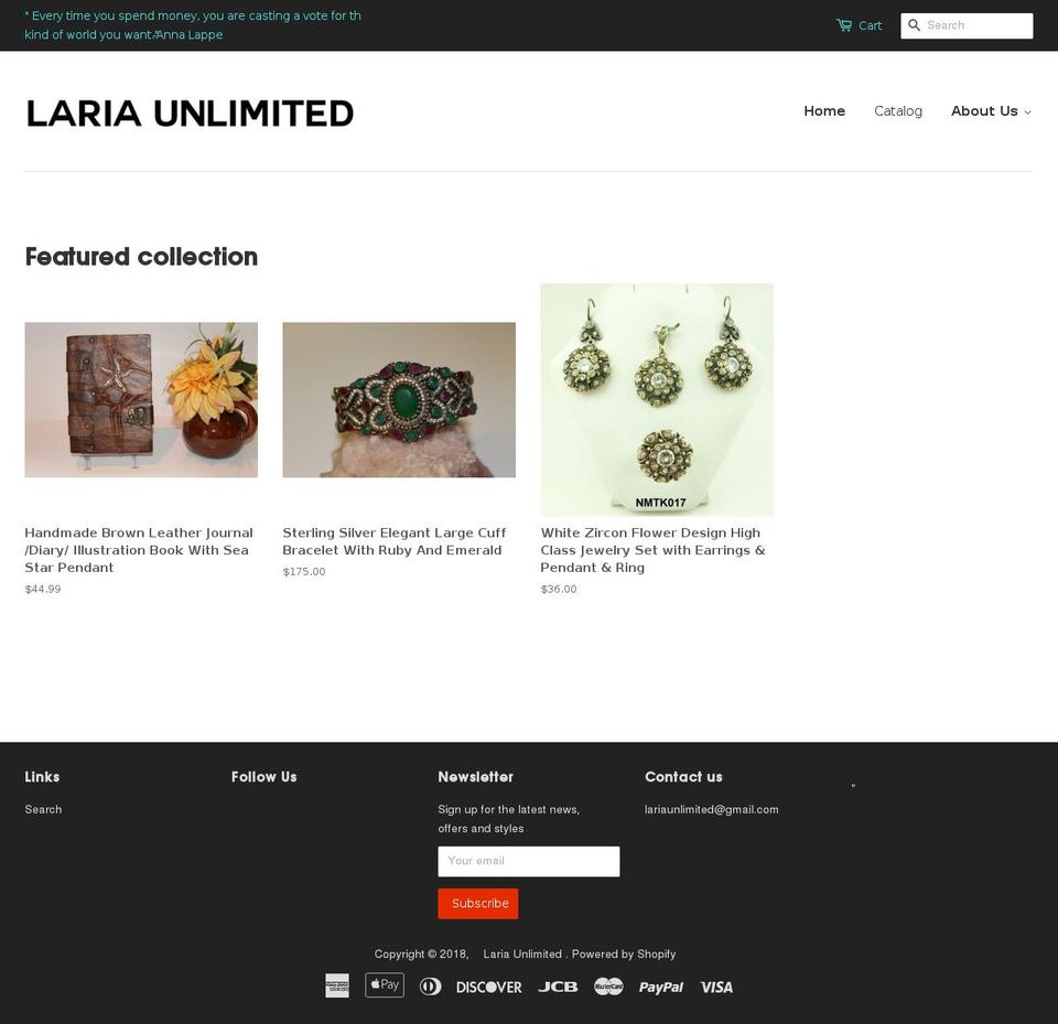 lariaunlimited.com — Shopify storefront screenshot