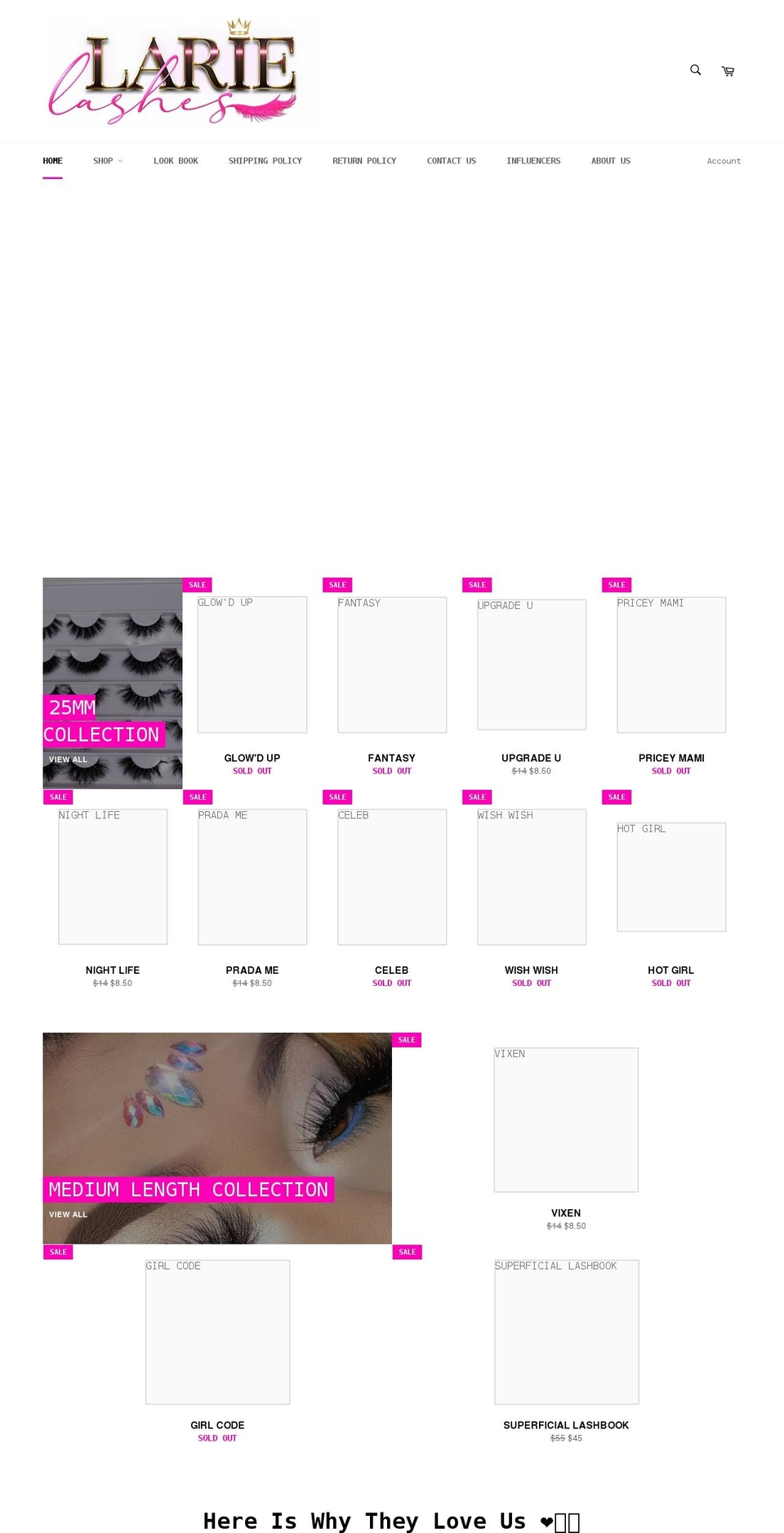 larielashes.com shopify website screenshot