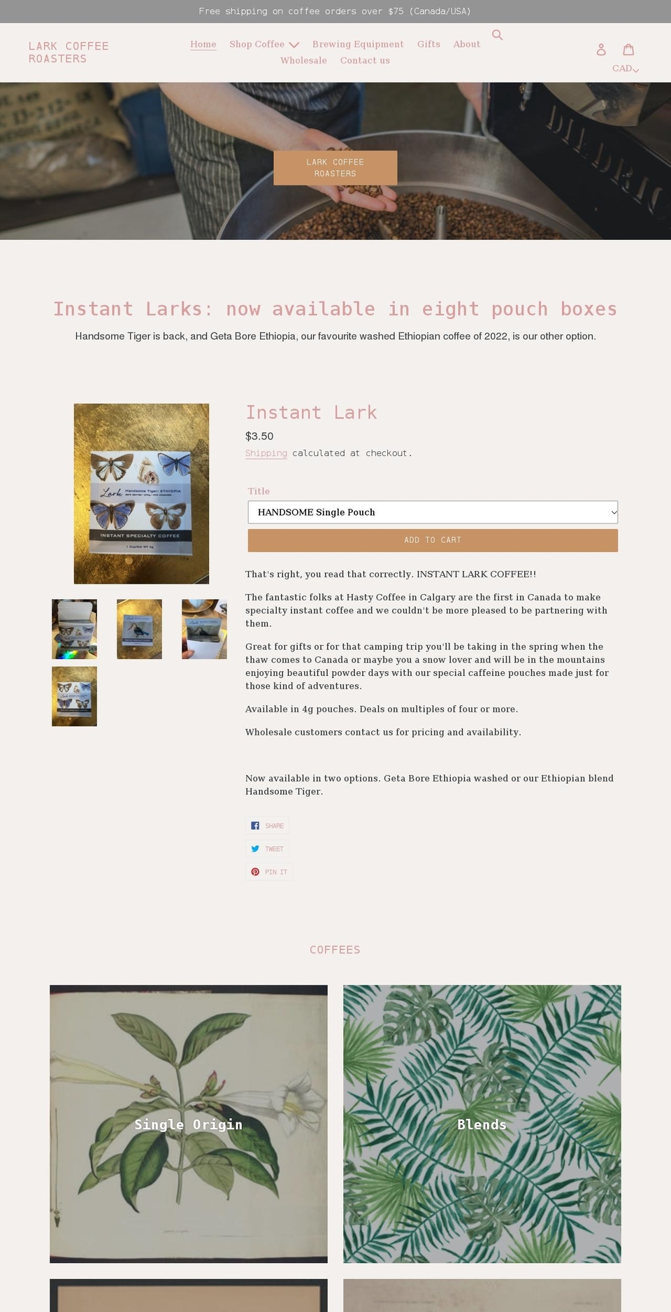 larkcoffee.ca shopify website screenshot