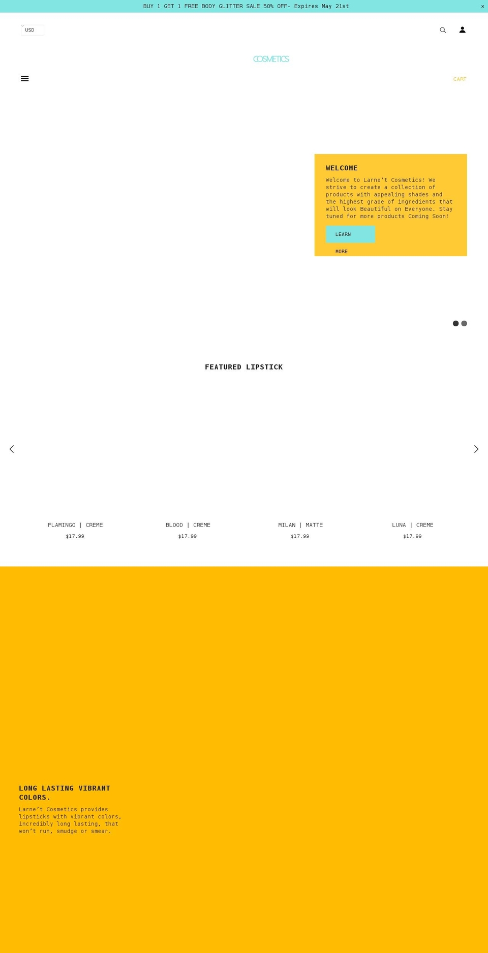 larnetcosmetics.com shopify website screenshot