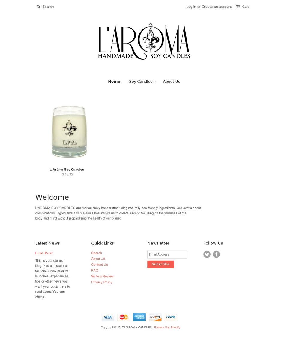 laromacandles.com shopify website screenshot