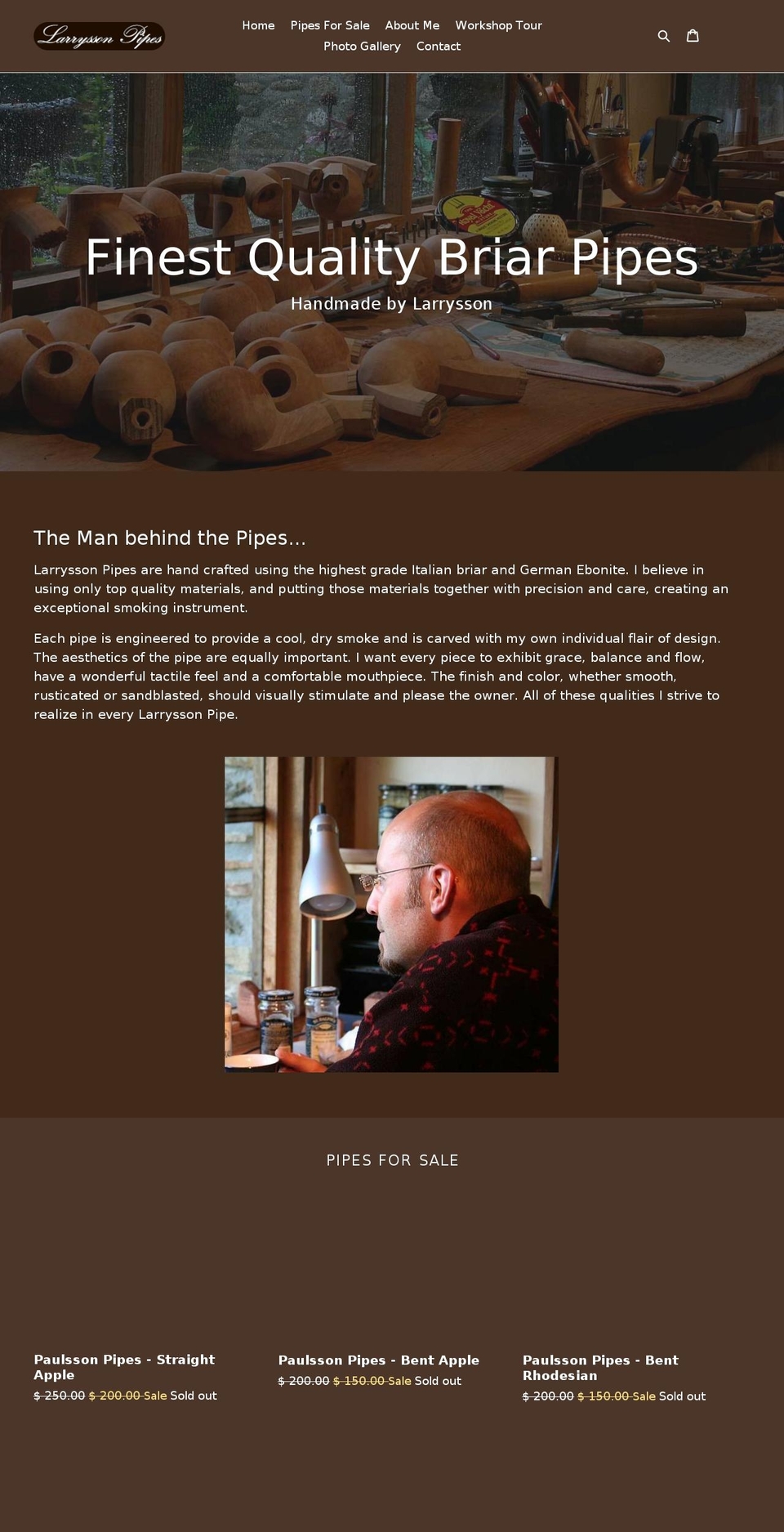 larryssonpipes.com shopify website screenshot