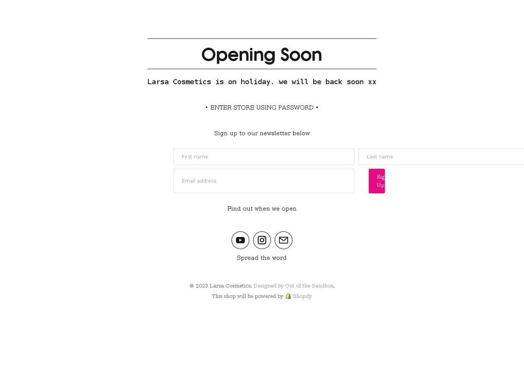 larsacosmetics.com shopify website screenshot
