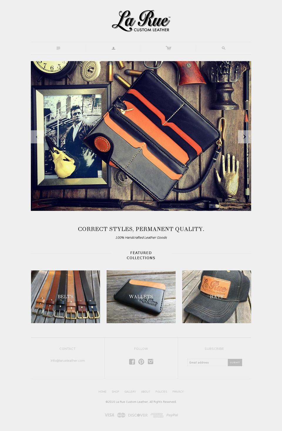 larue-leather.net shopify website screenshot