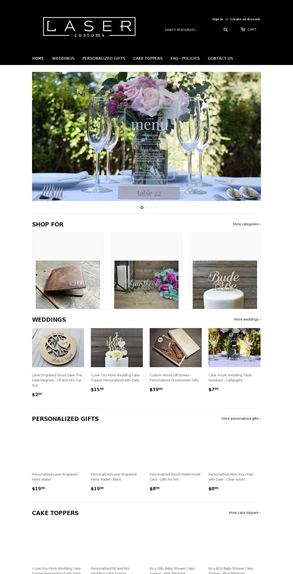 lasercustomswa.com — Shopify storefront screenshot