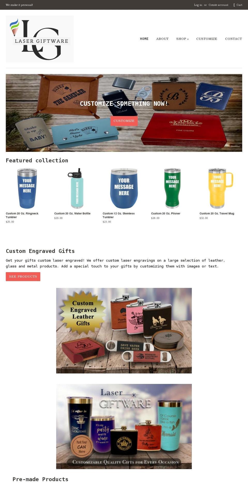 lasergiftware.com shopify website screenshot