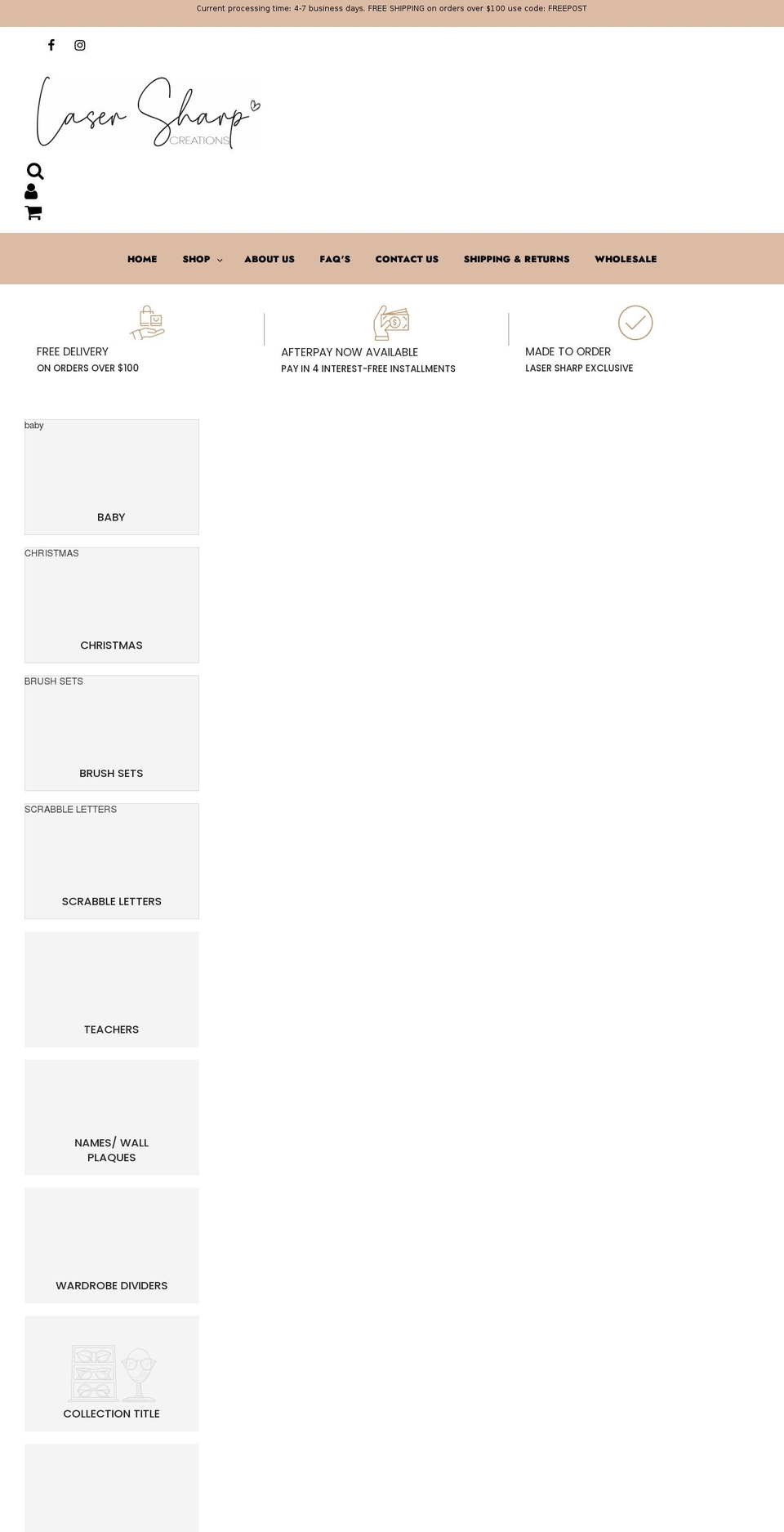 lasersharpcreations.com.au shopify website screenshot