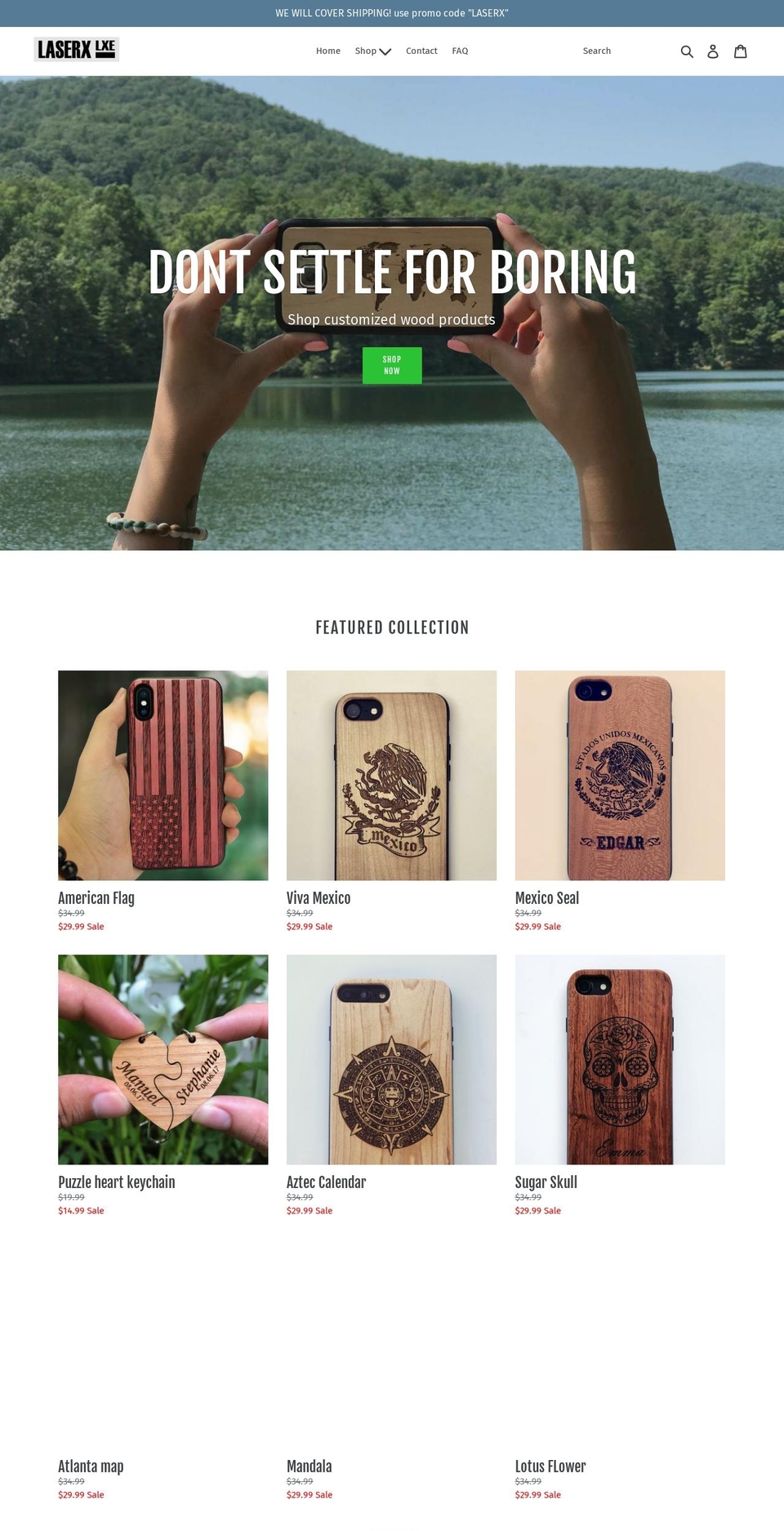 laserxengraving.com — Shopify storefront screenshot