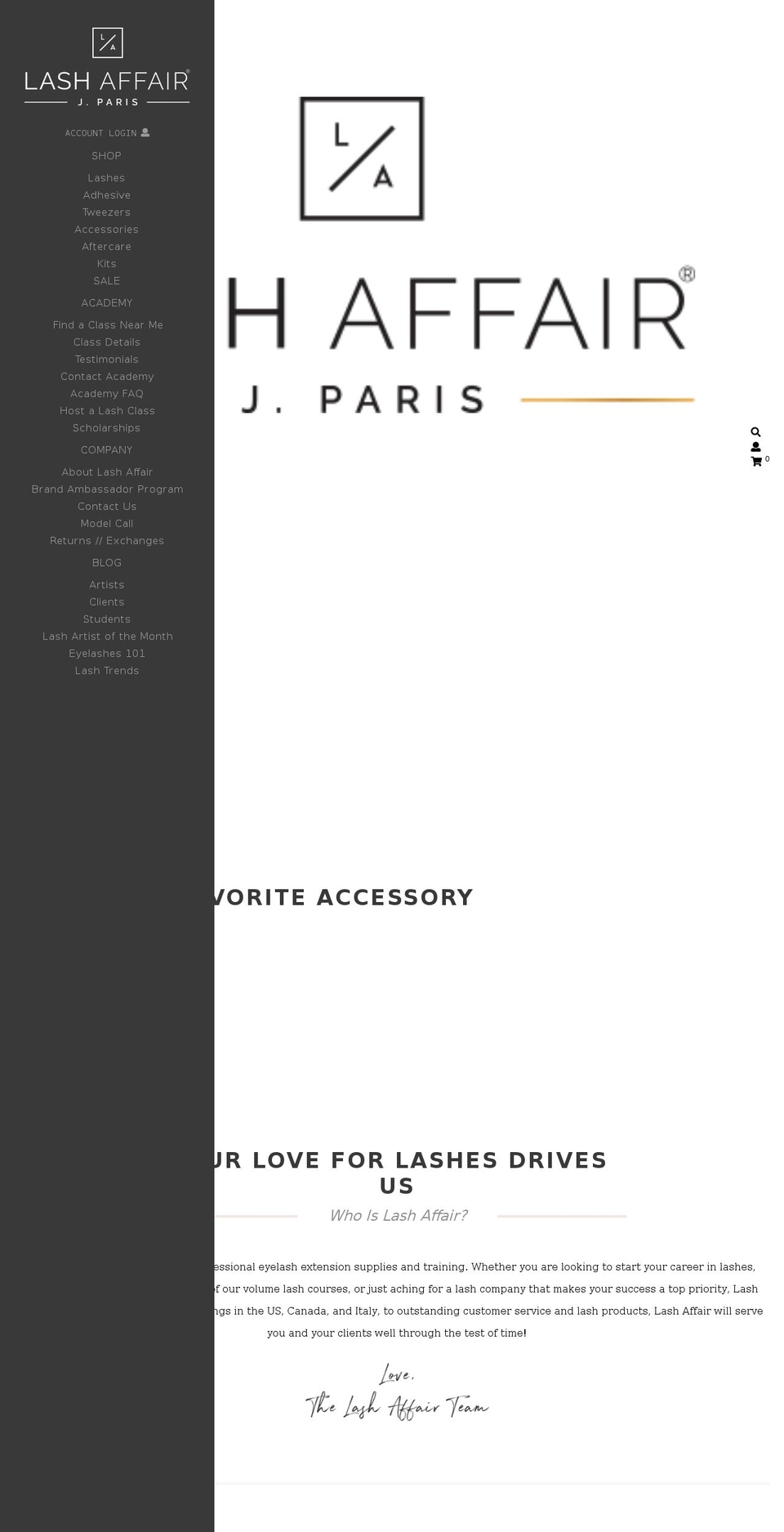 lashaffairacademy.com shopify website screenshot